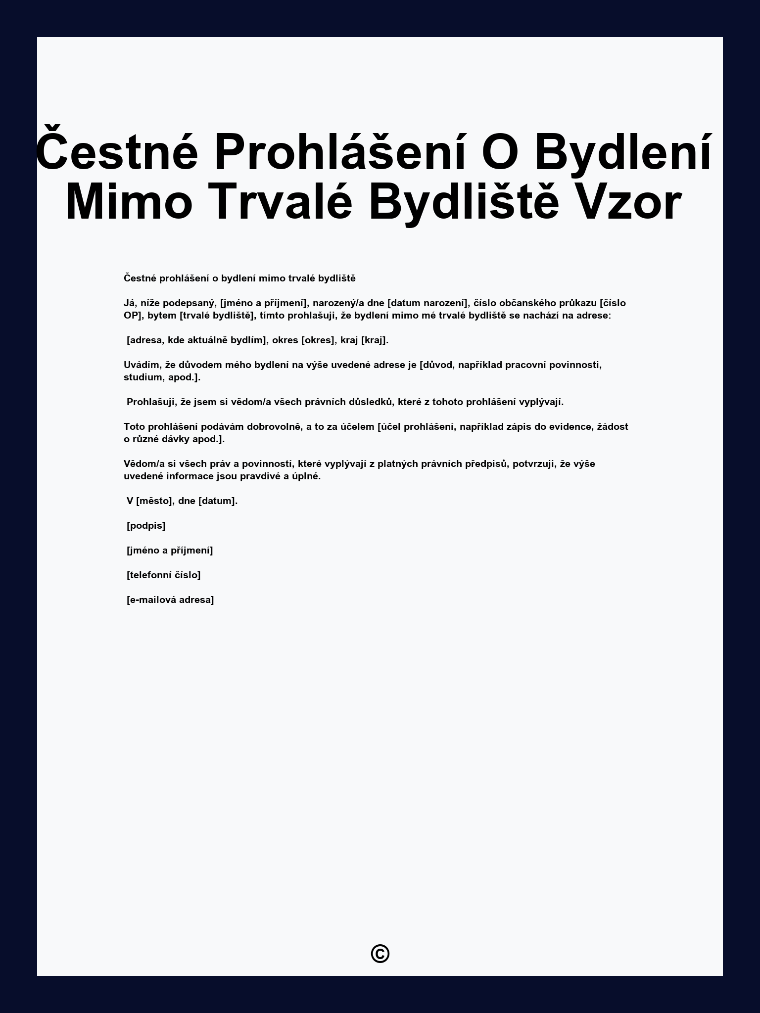 Čestné Prohlášení O Bydlení Mimo Trvalé Bydliště Vzor