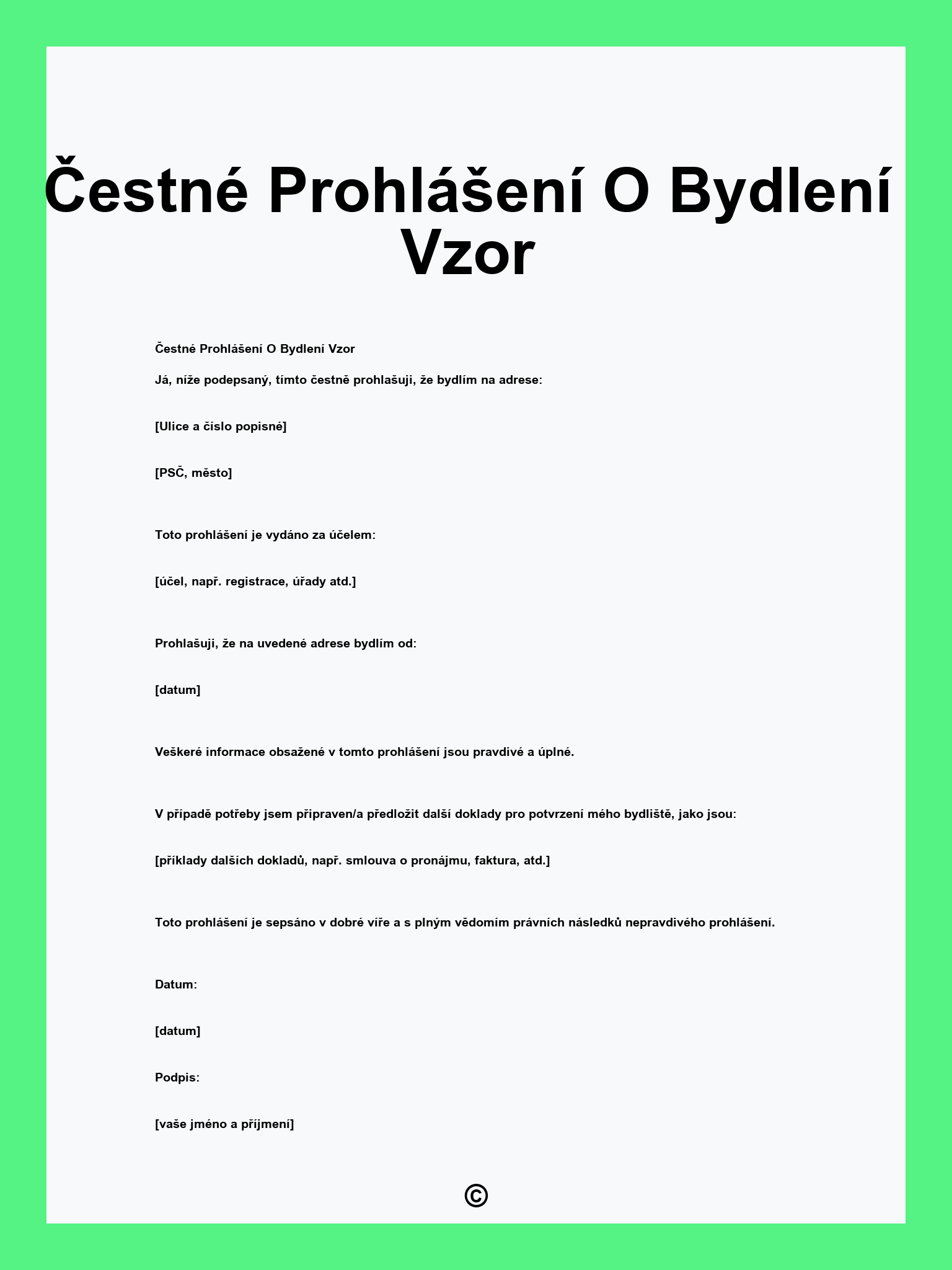 Čestné Prohlášení O Bydlení Vzor