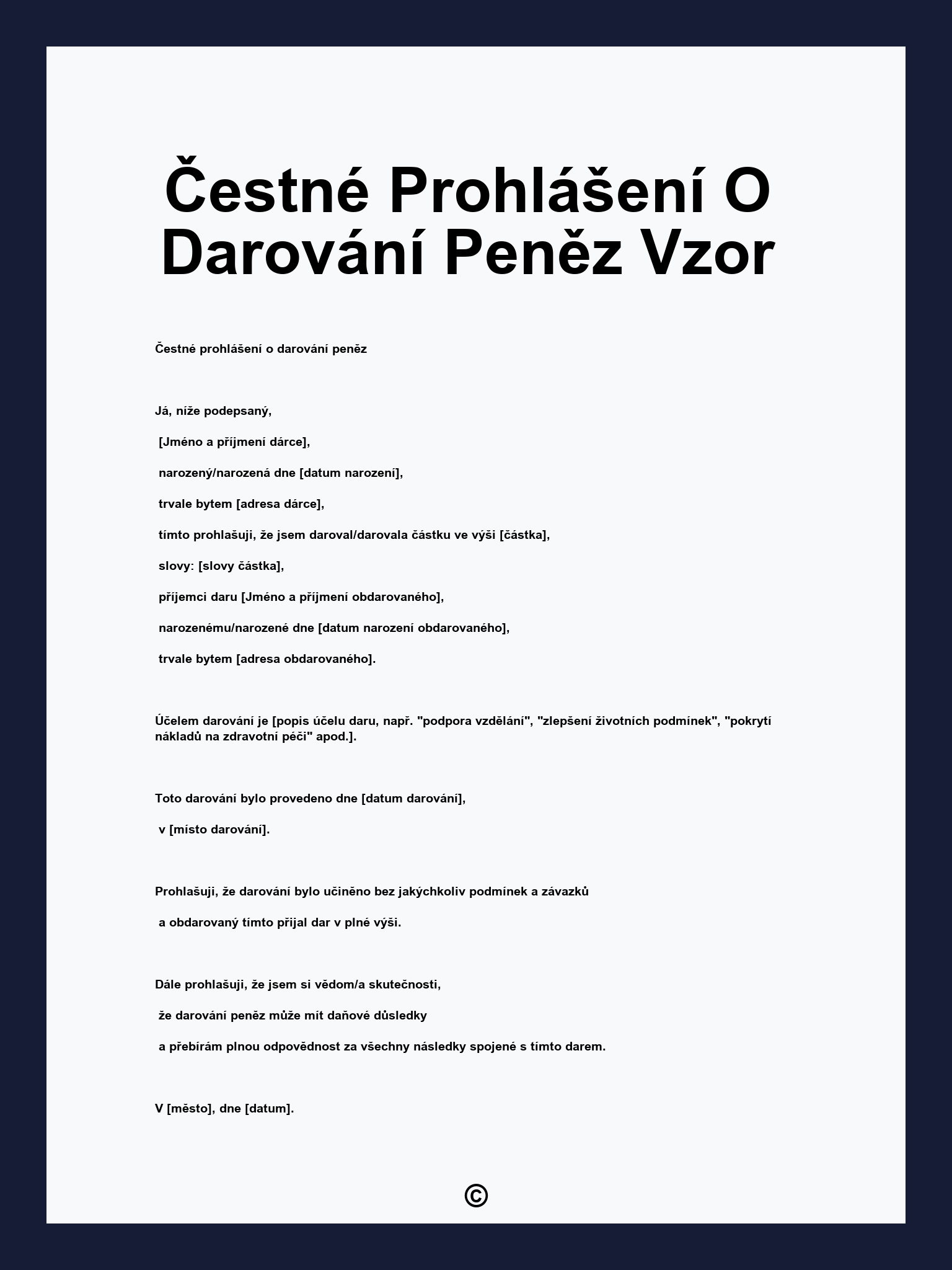 Čestné Prohlášení O Darování Peněz Vzor