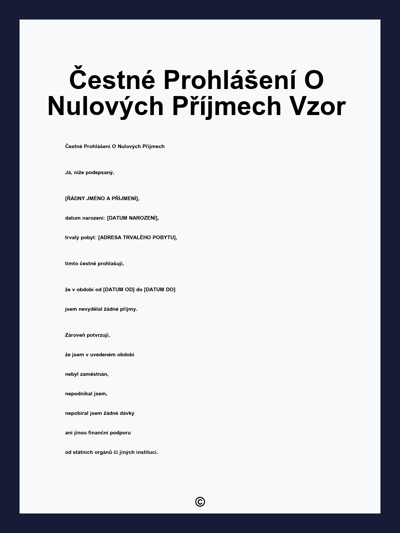 Čestné Prohlášení O Nulových Příjmech Vzor