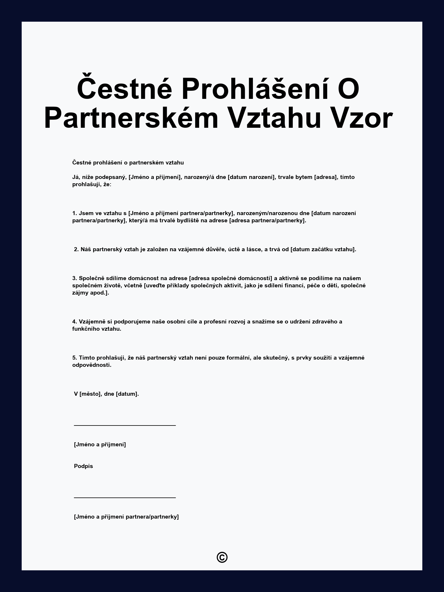 Čestné Prohlášení O Partnerském Vztahu Vzor