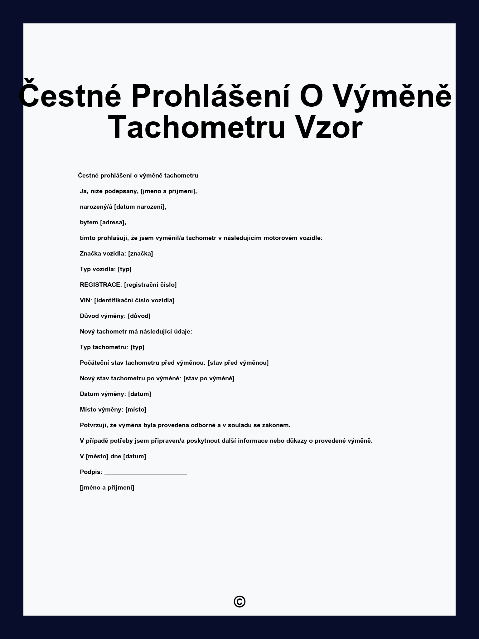 Čestné Prohlášení O Výměně Tachometru Vzor