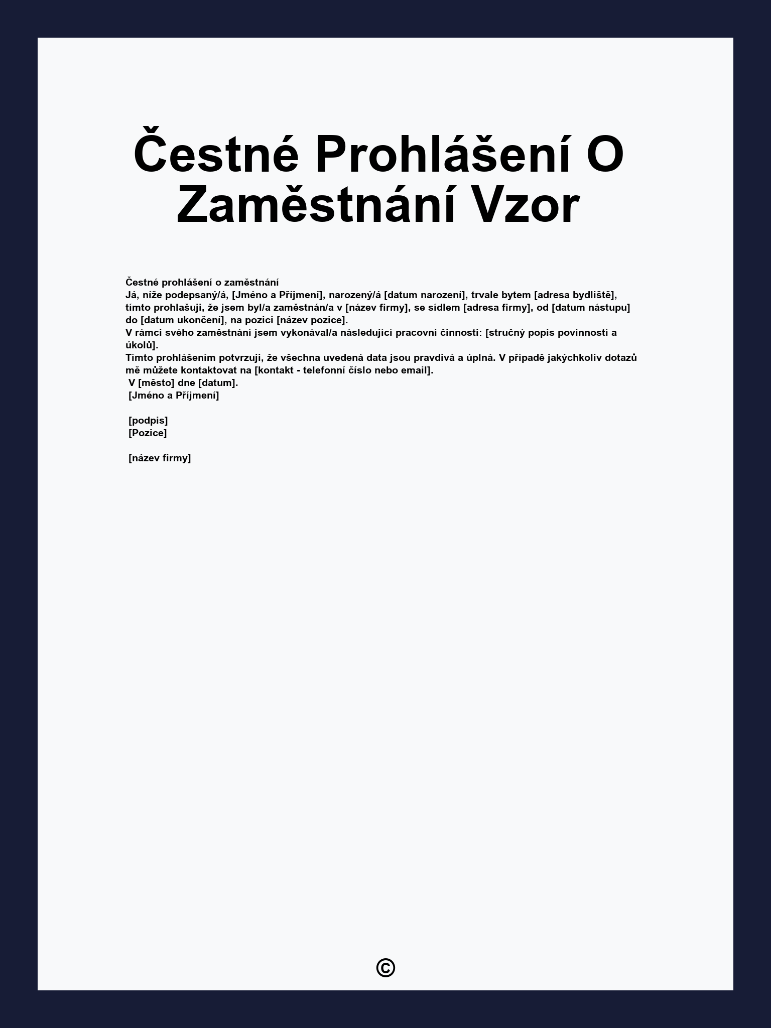 Čestné Prohlášení O Zaměstnání Vzor