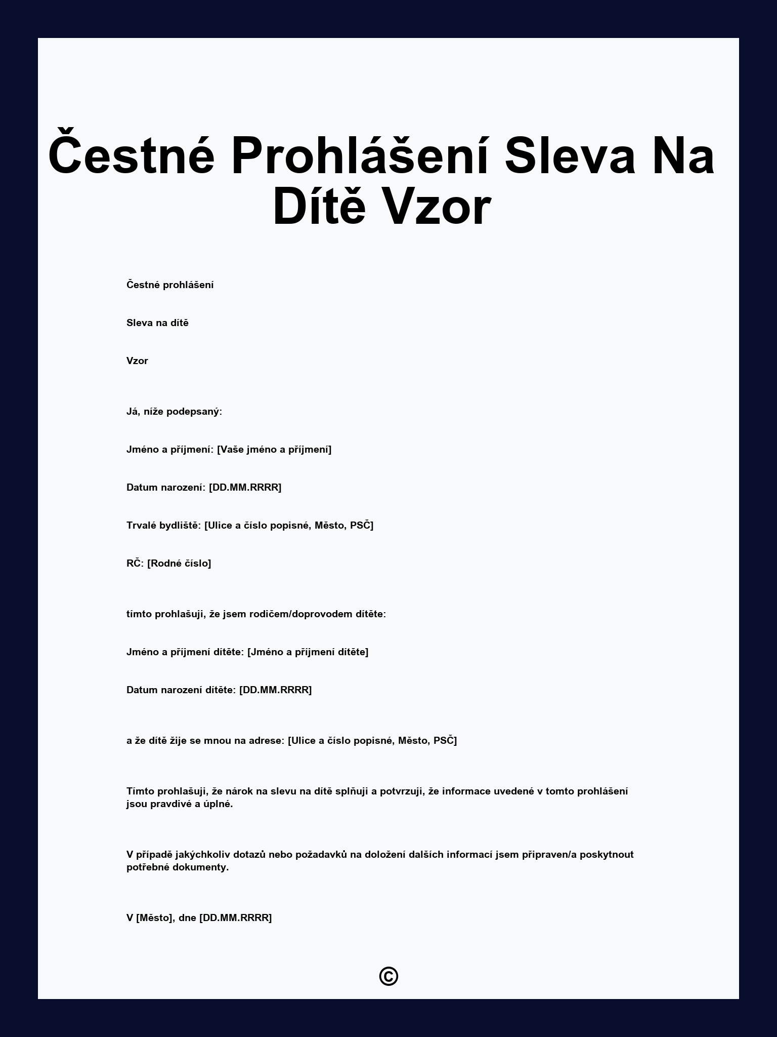 Čestné Prohlášení Sleva Na Dítě Vzor