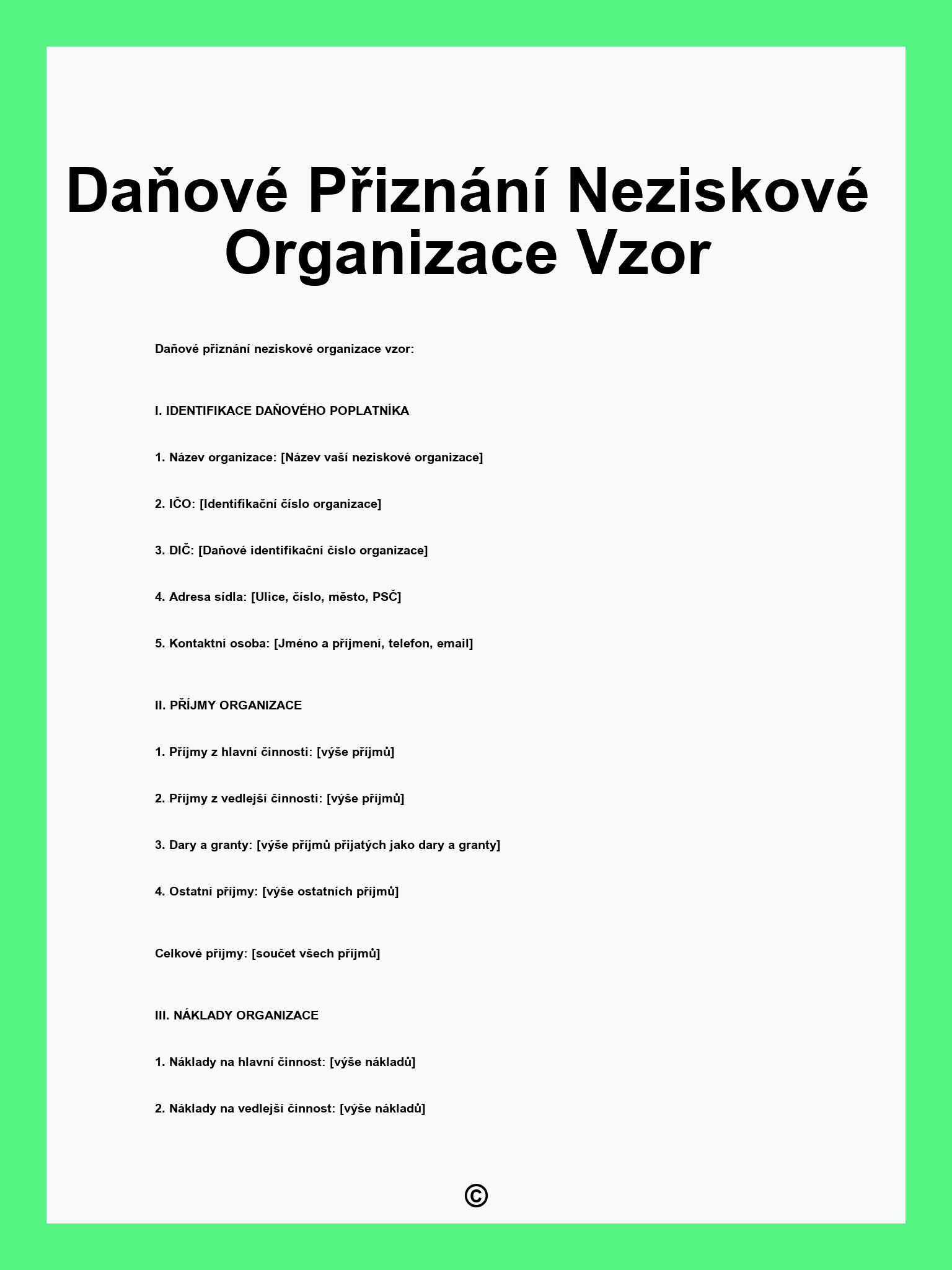 Daňové Přiznání Neziskové Organizace Vzor