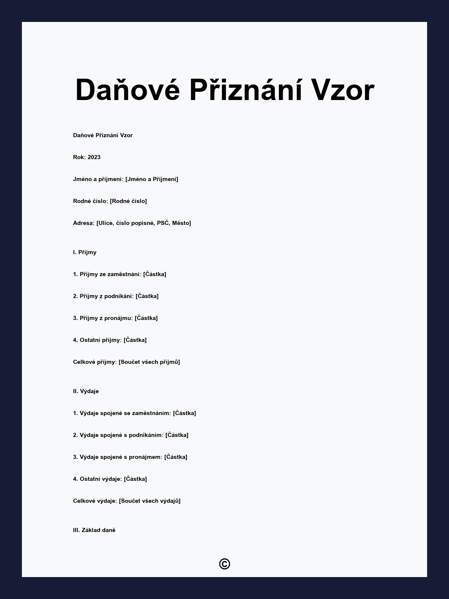 Daňové Přiznání Vzor
