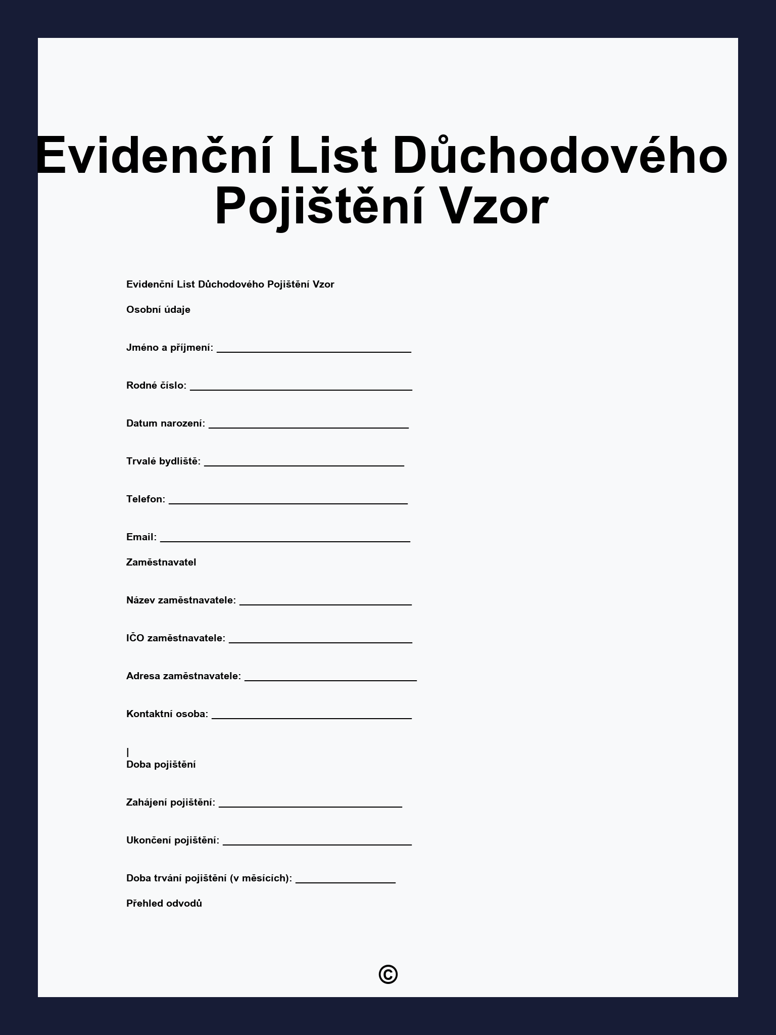Evidenční List Důchodového Pojištění Vzor