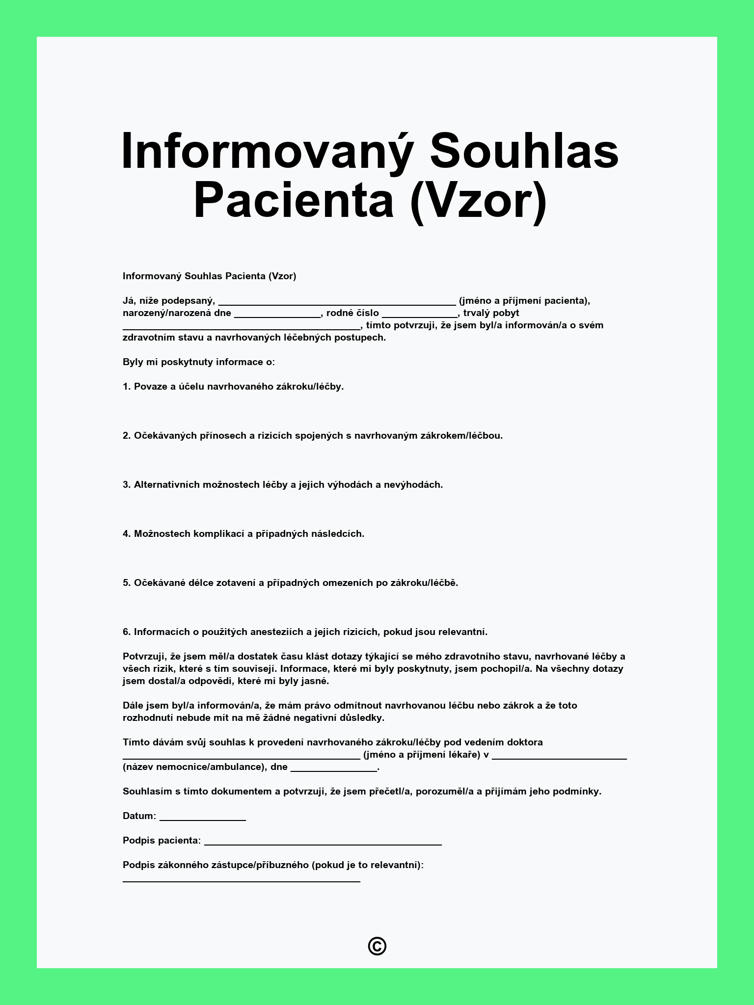 Informovaný Souhlas Pacienta (Vzor)
