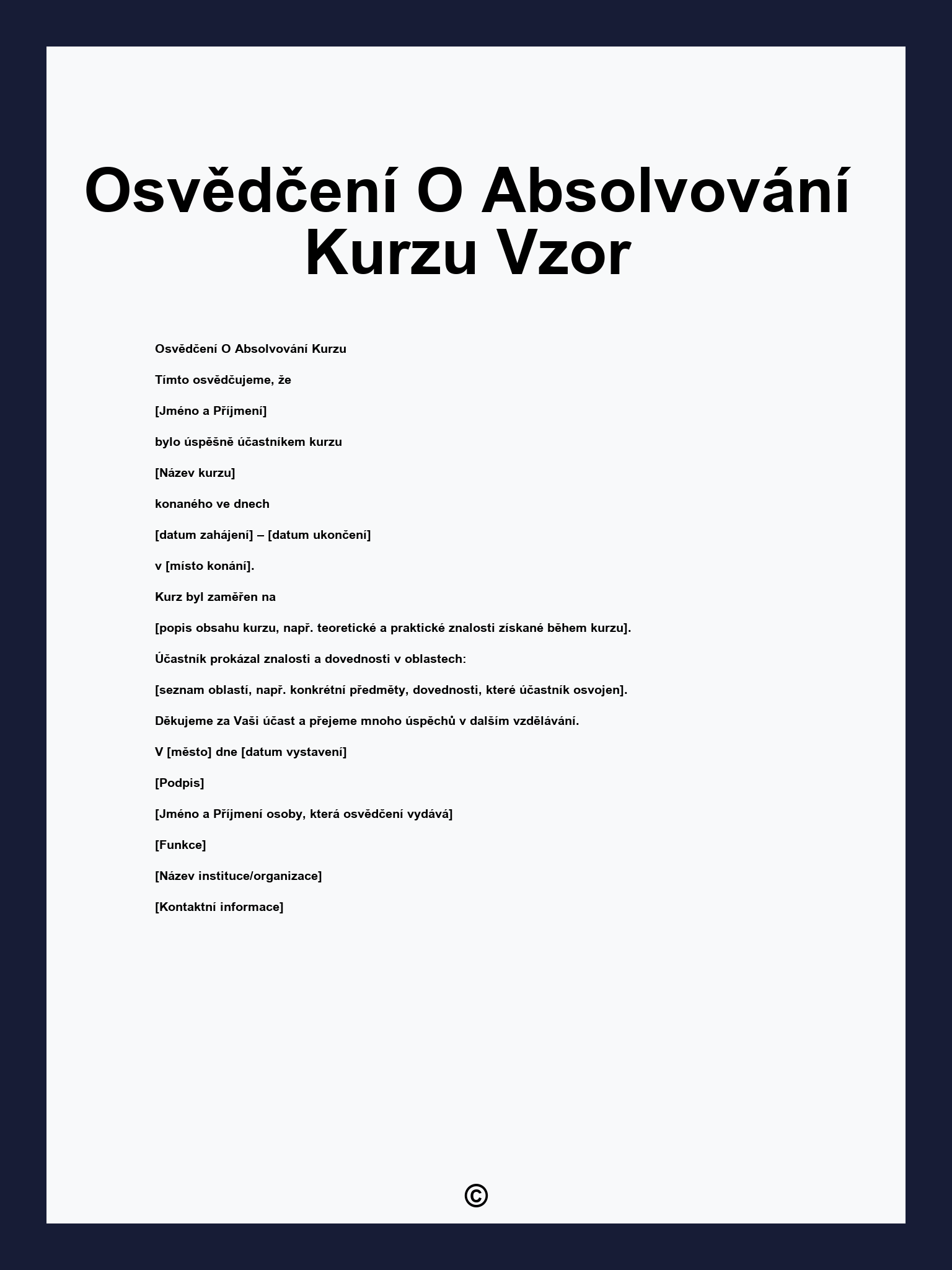 Osvědčení O Absolvování Kurzu Vzor