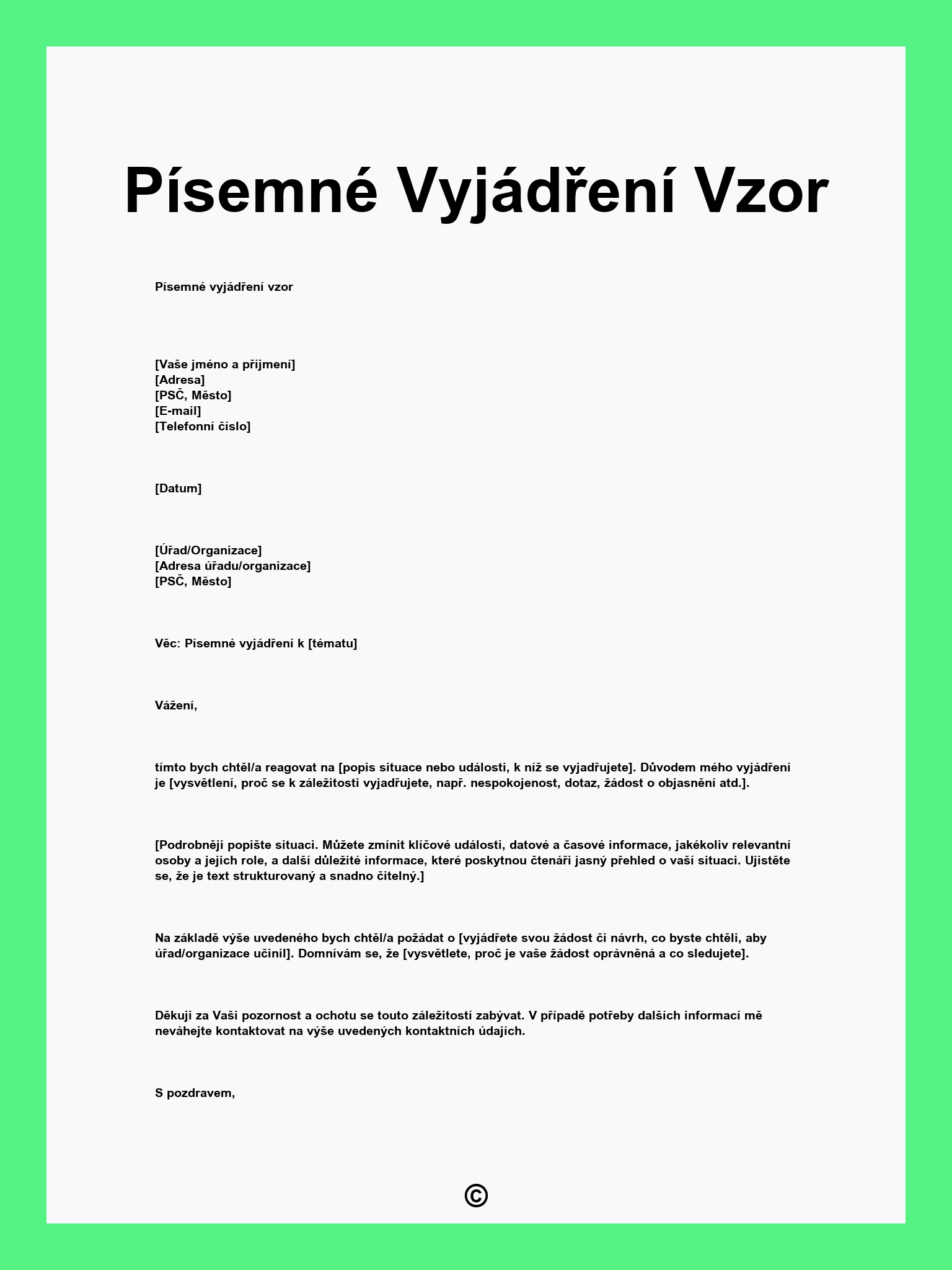 Písemné Vyjádření Vzor