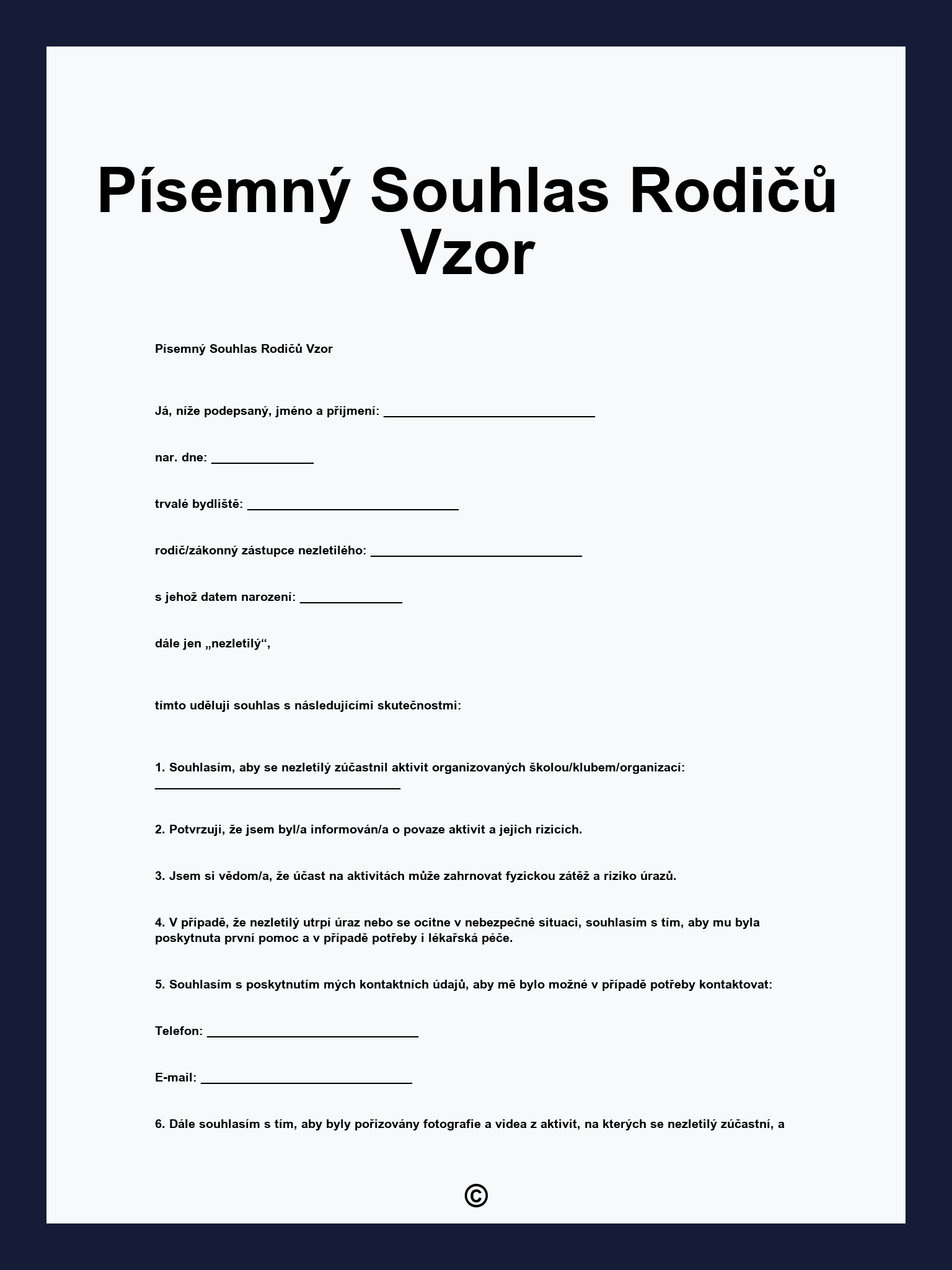 Písemný Souhlas Rodičů Vzor