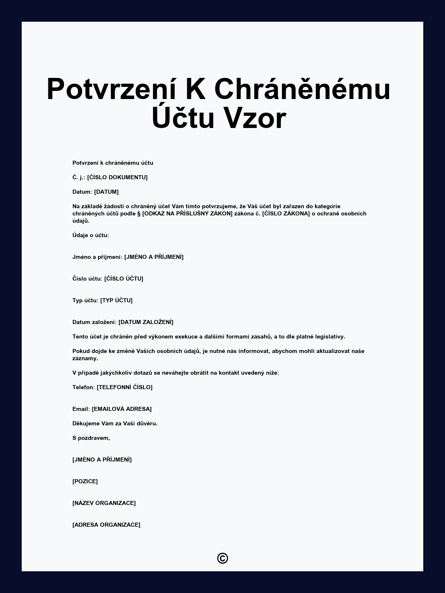 Potvrzení K Chráněnému Účtu Vzor
