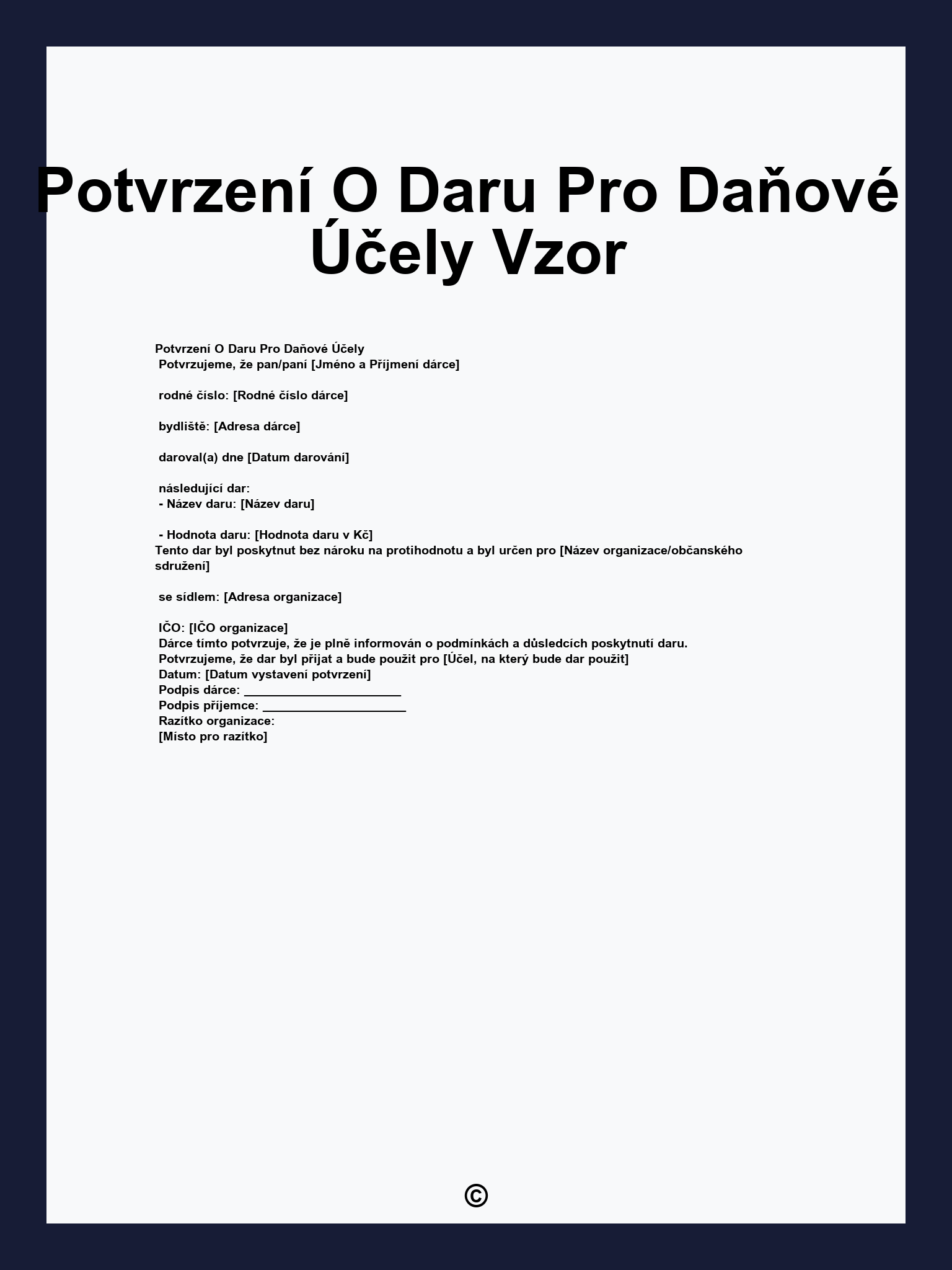 Potvrzení O Daru Pro Daňové Účely Vzor