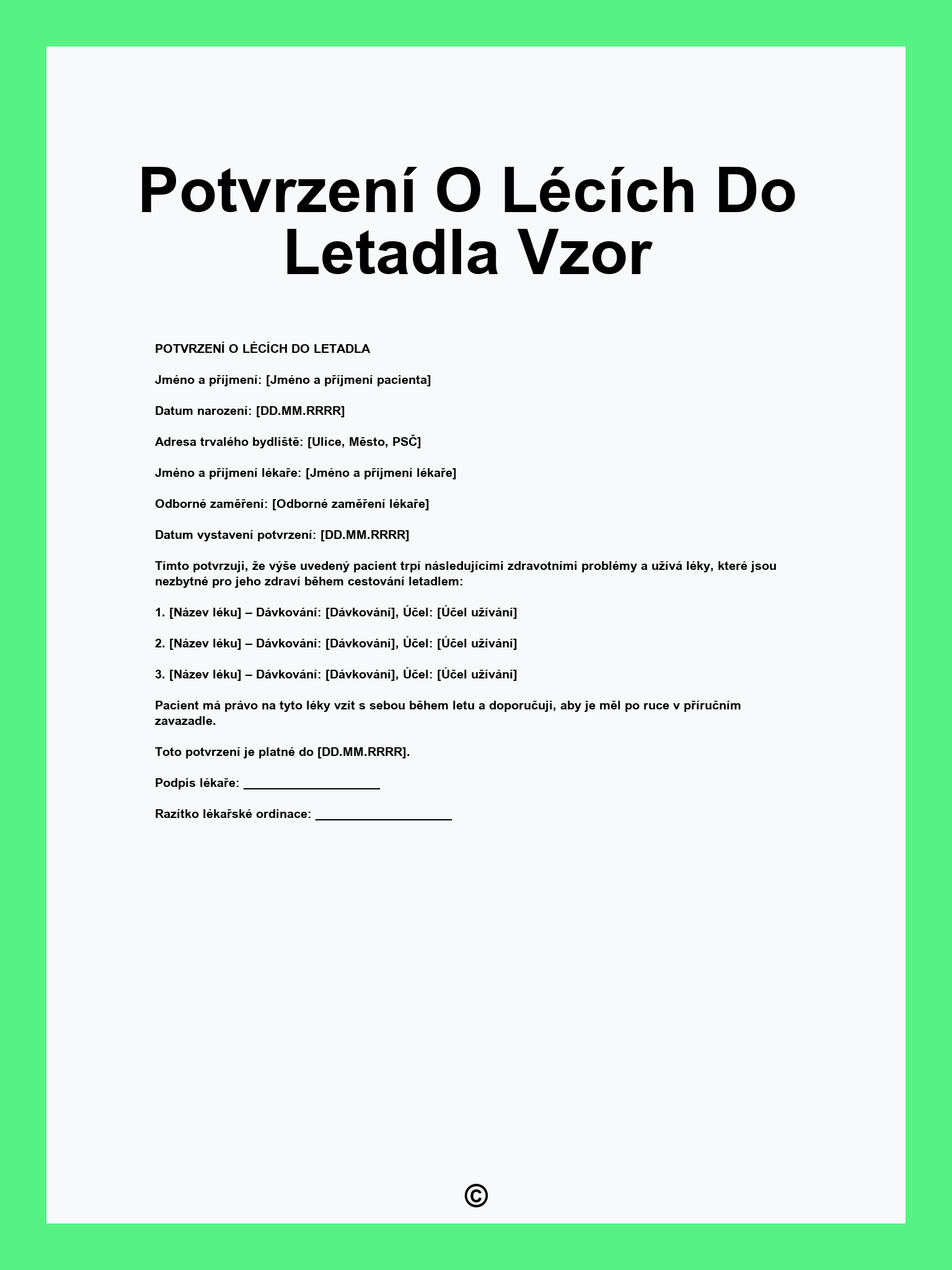 Potvrzení O Lécích Do Letadla Vzor