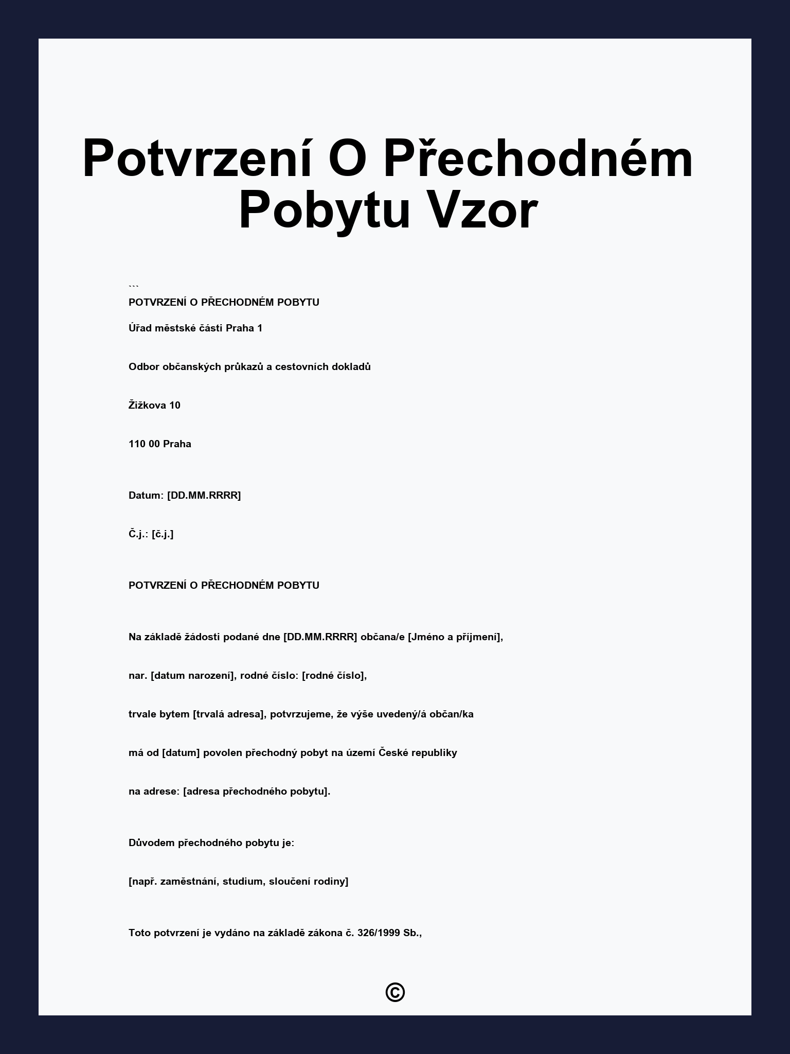 Potvrzení O Přechodném Pobytu Vzor
