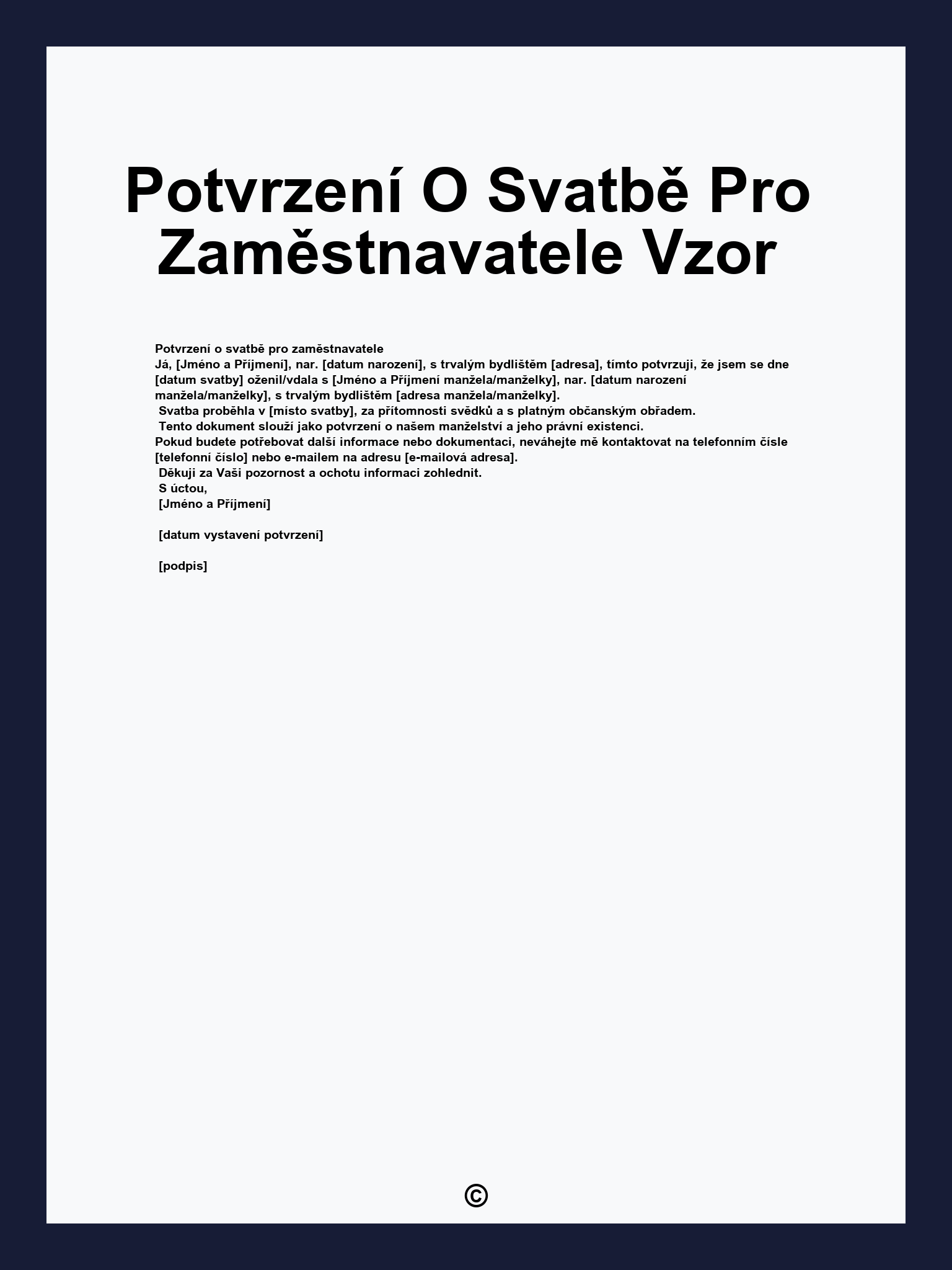 Potvrzení O Svatbě Pro Zaměstnavatele Vzor