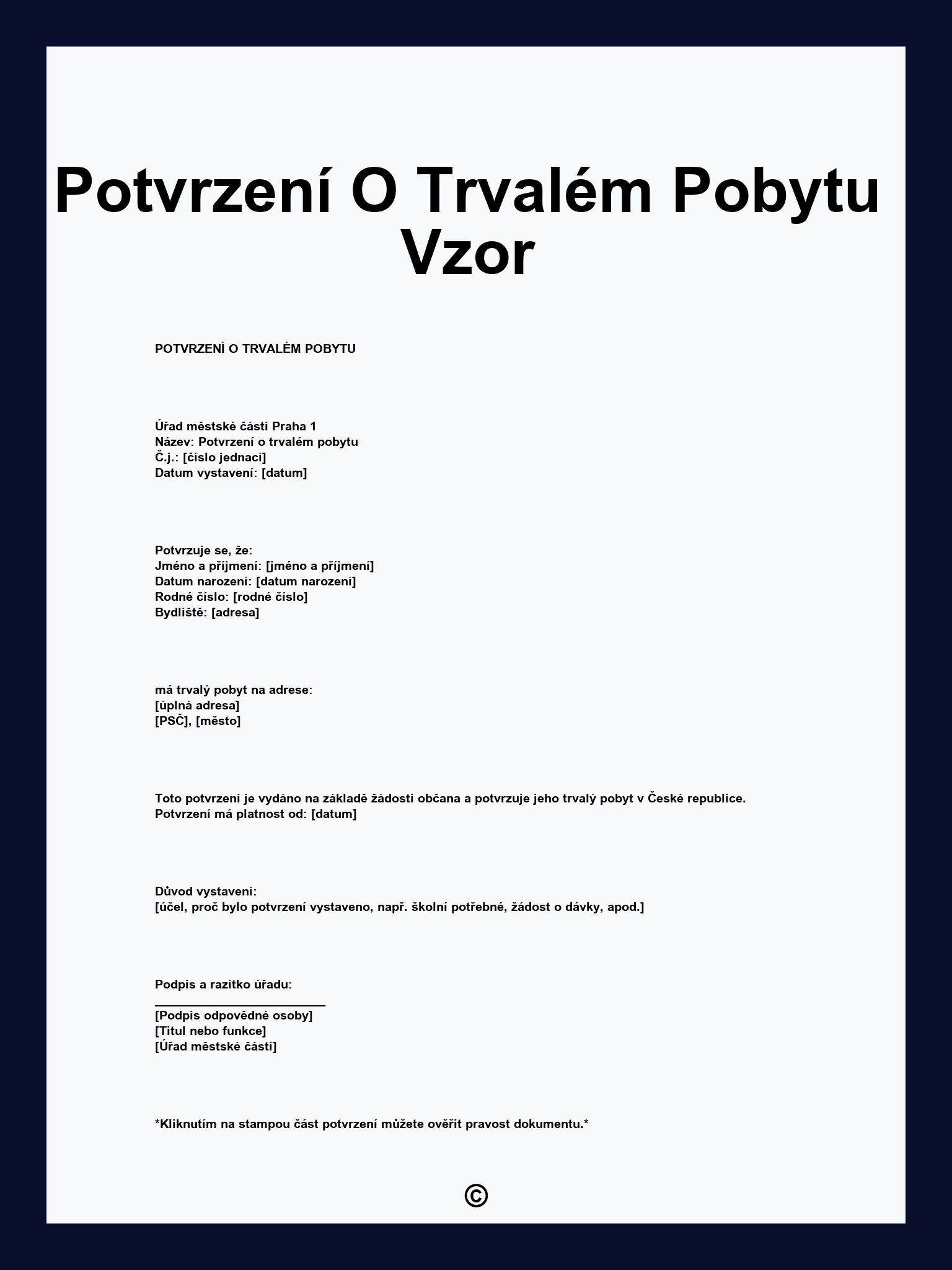 Potvrzení O Trvalém Pobytu Vzor