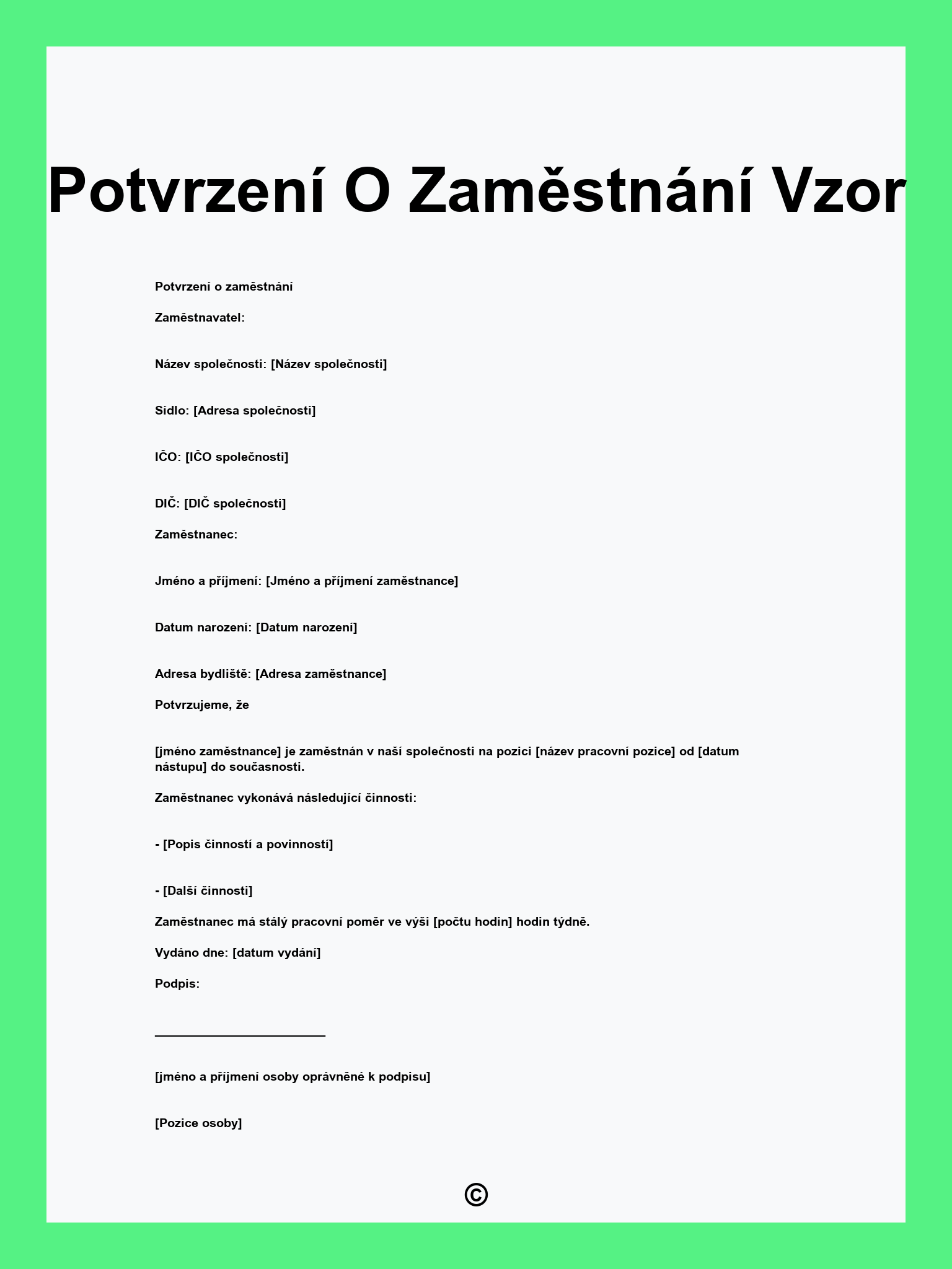 Potvrzení O Zaměstnání Vzor