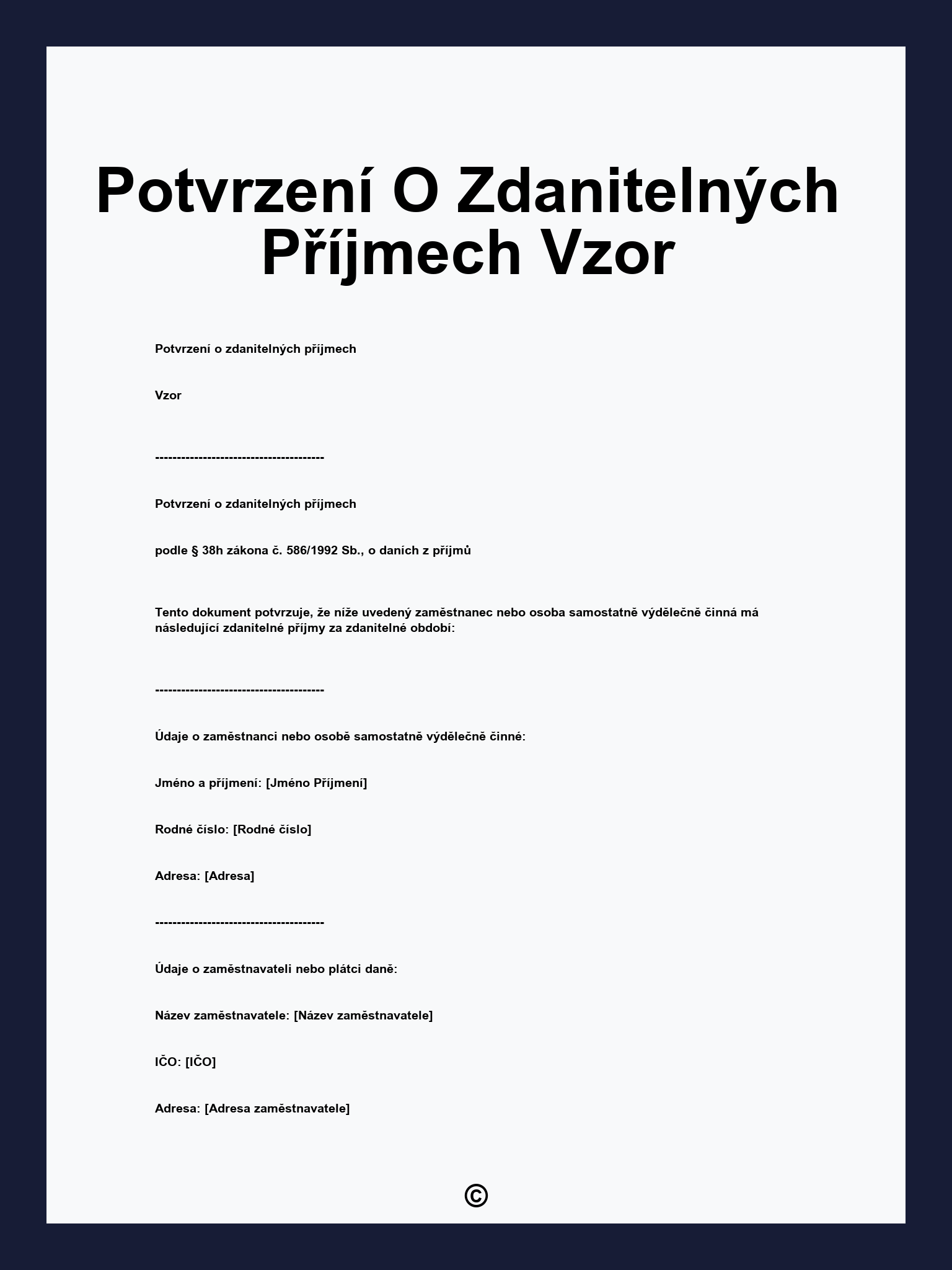 Potvrzení O Zdanitelných Příjmech Vzor