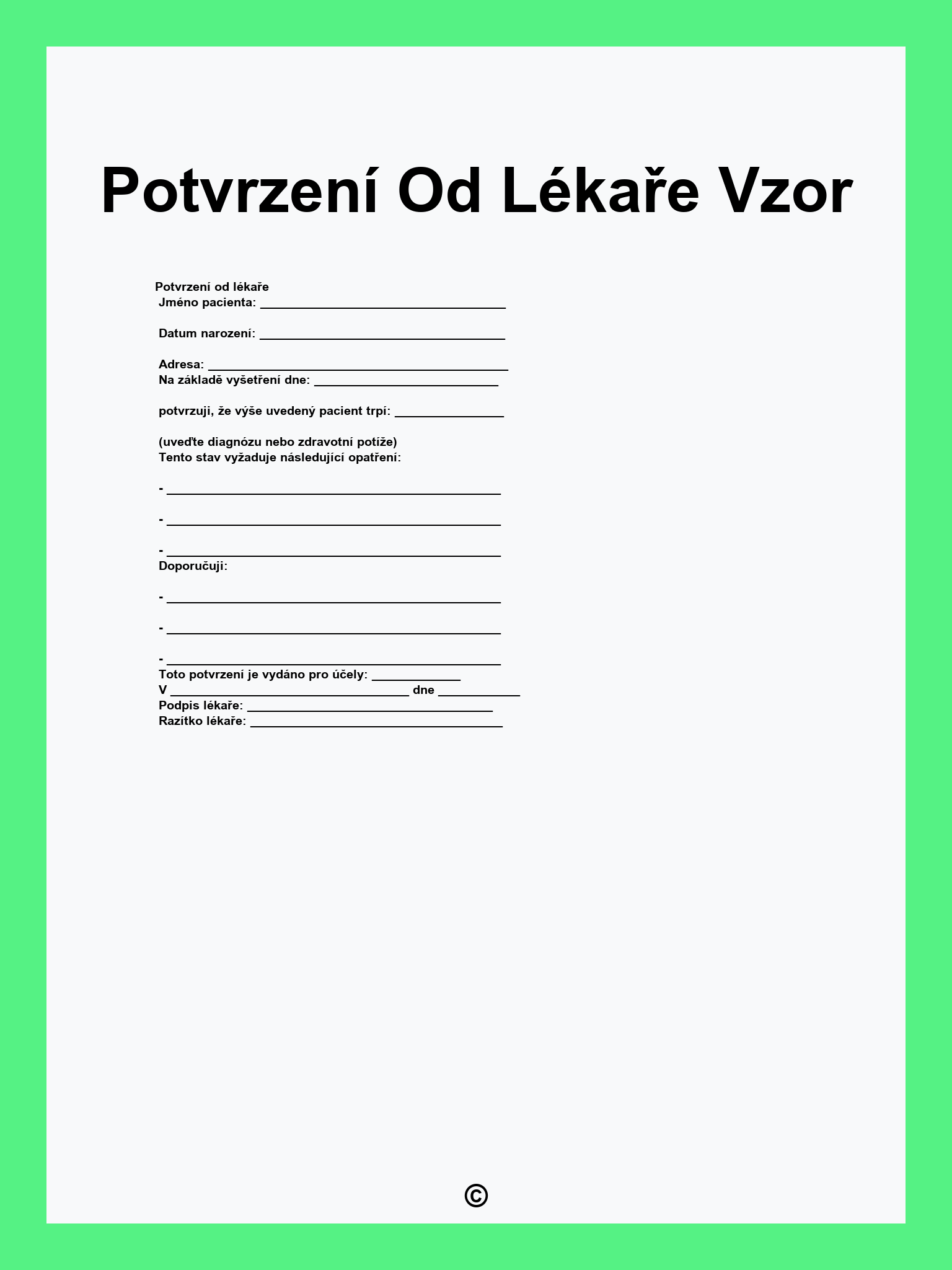 Potvrzení Od Lékaře Vzor