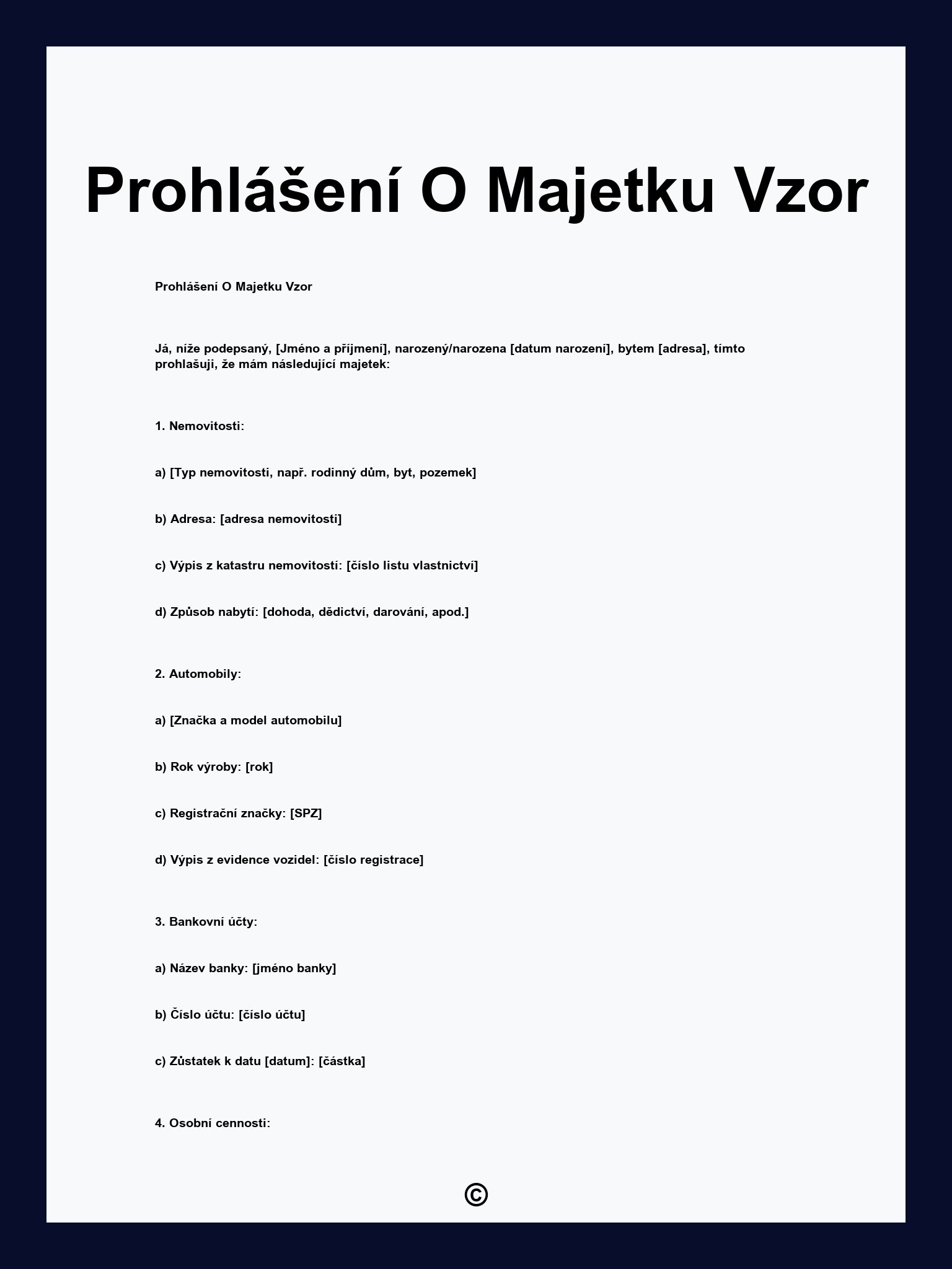 Prohlášení O Majetku Vzor
