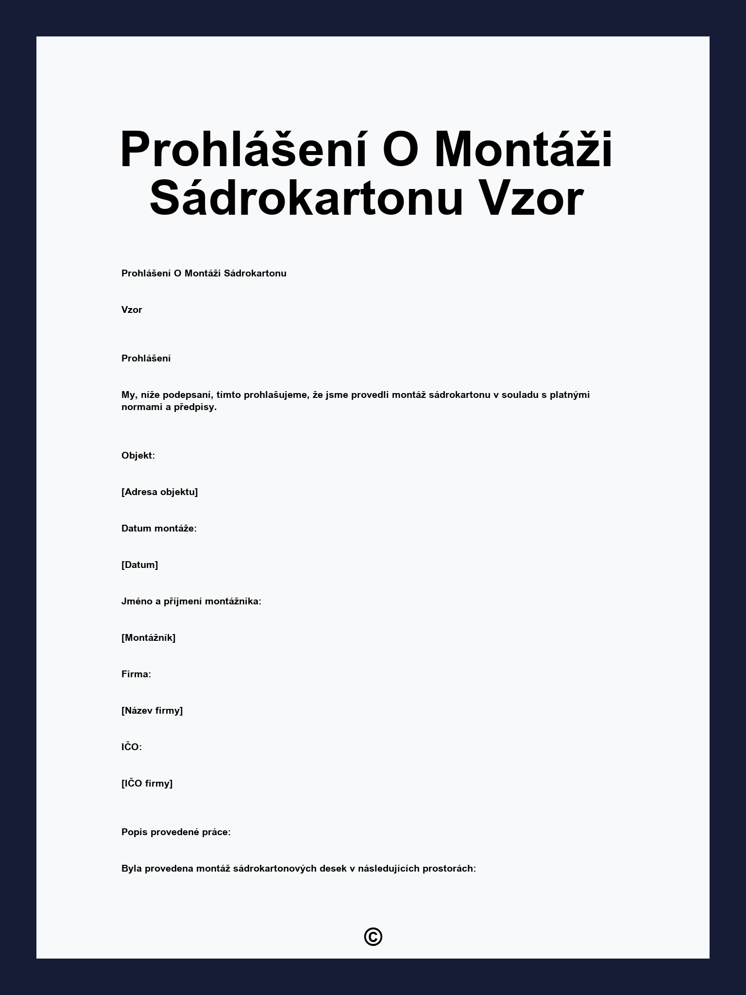 Prohlášení O Montáži Sádrokartonu Vzor