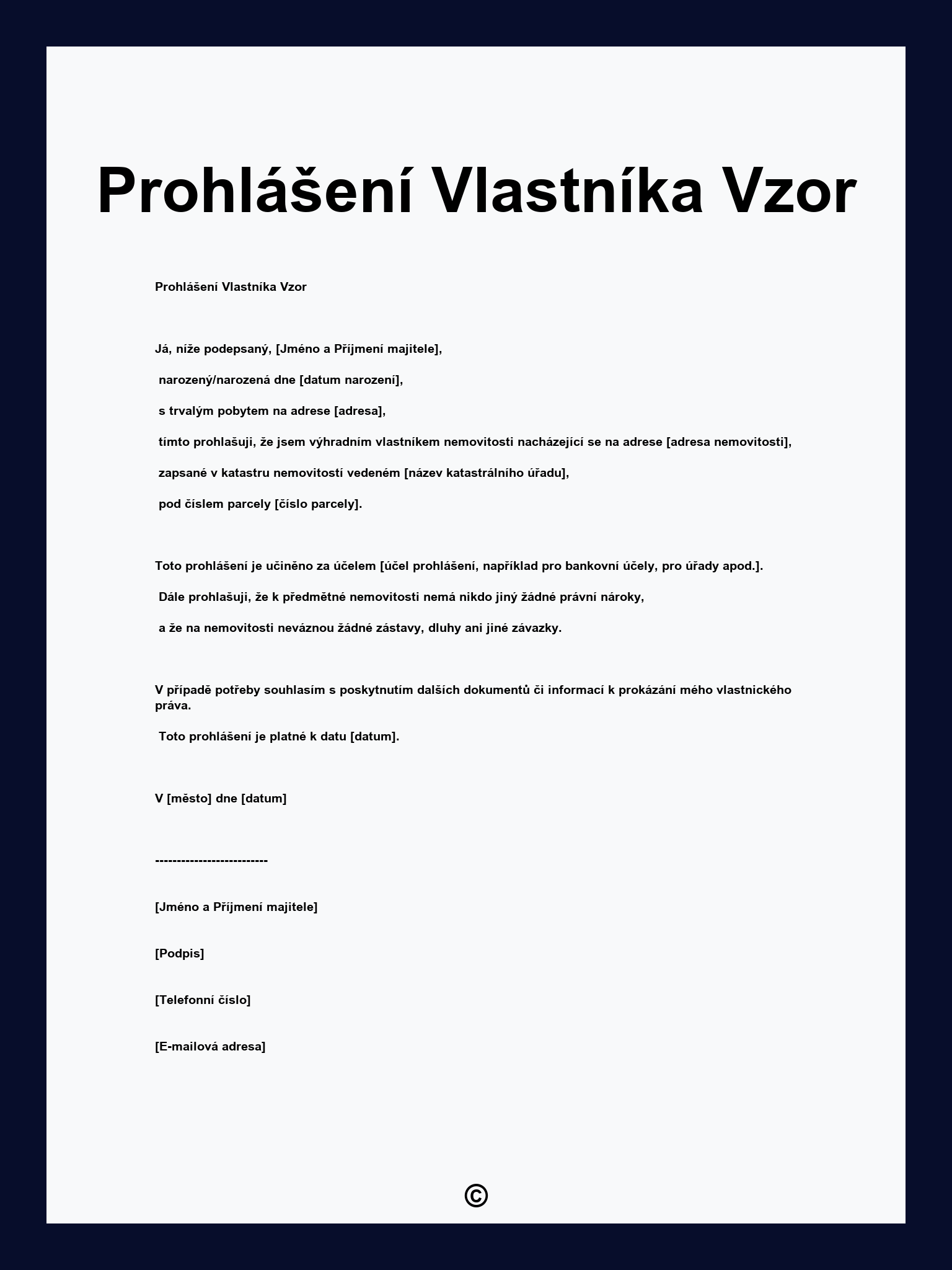 Prohlášení Vlastníka Vzor