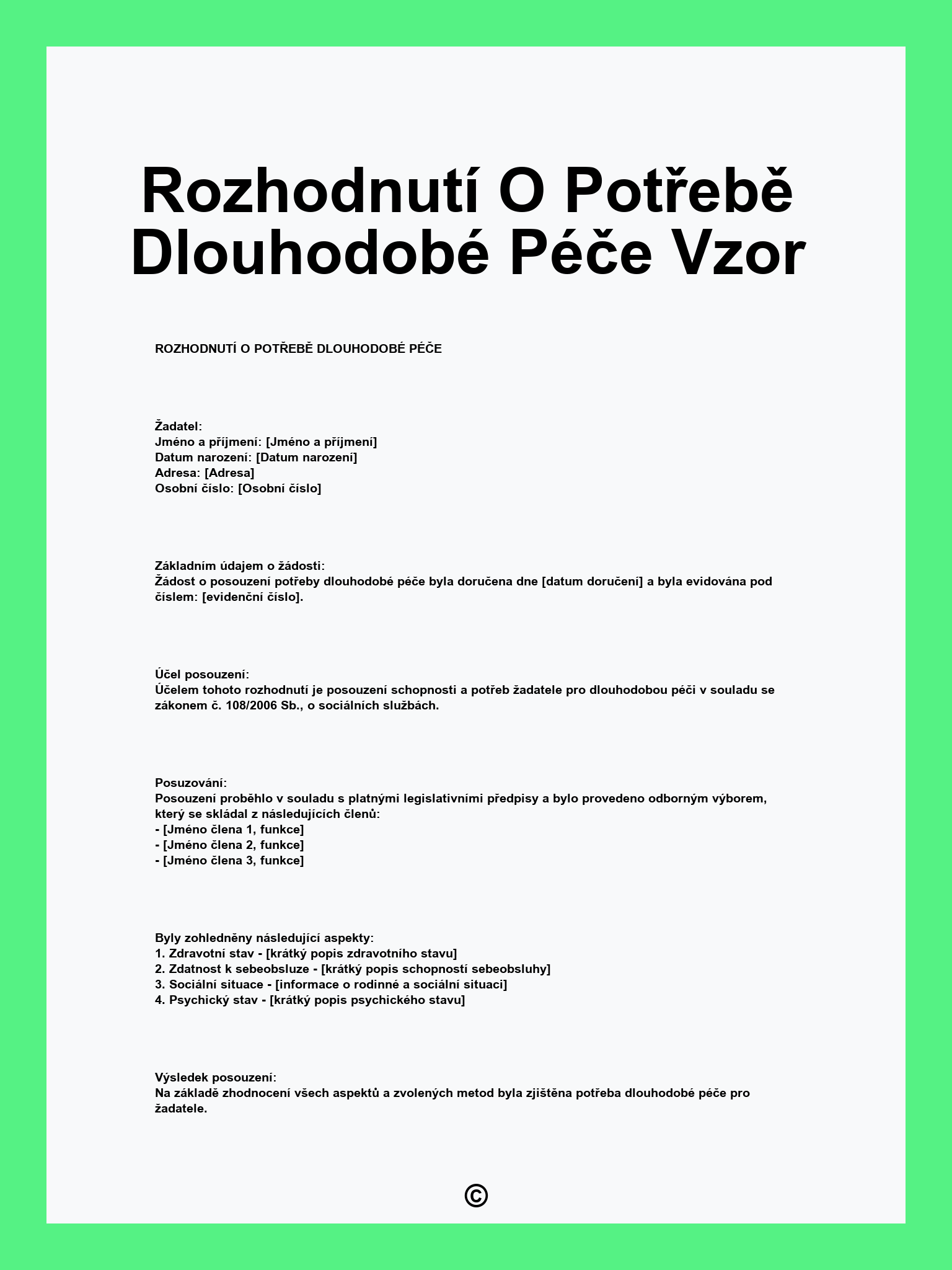 Rozhodnutí O Potřebě Dlouhodobé Péče Vzor