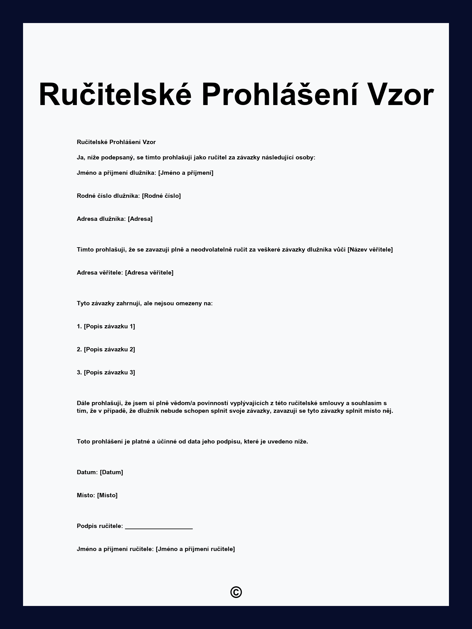 Ručitelské Prohlášení Vzor