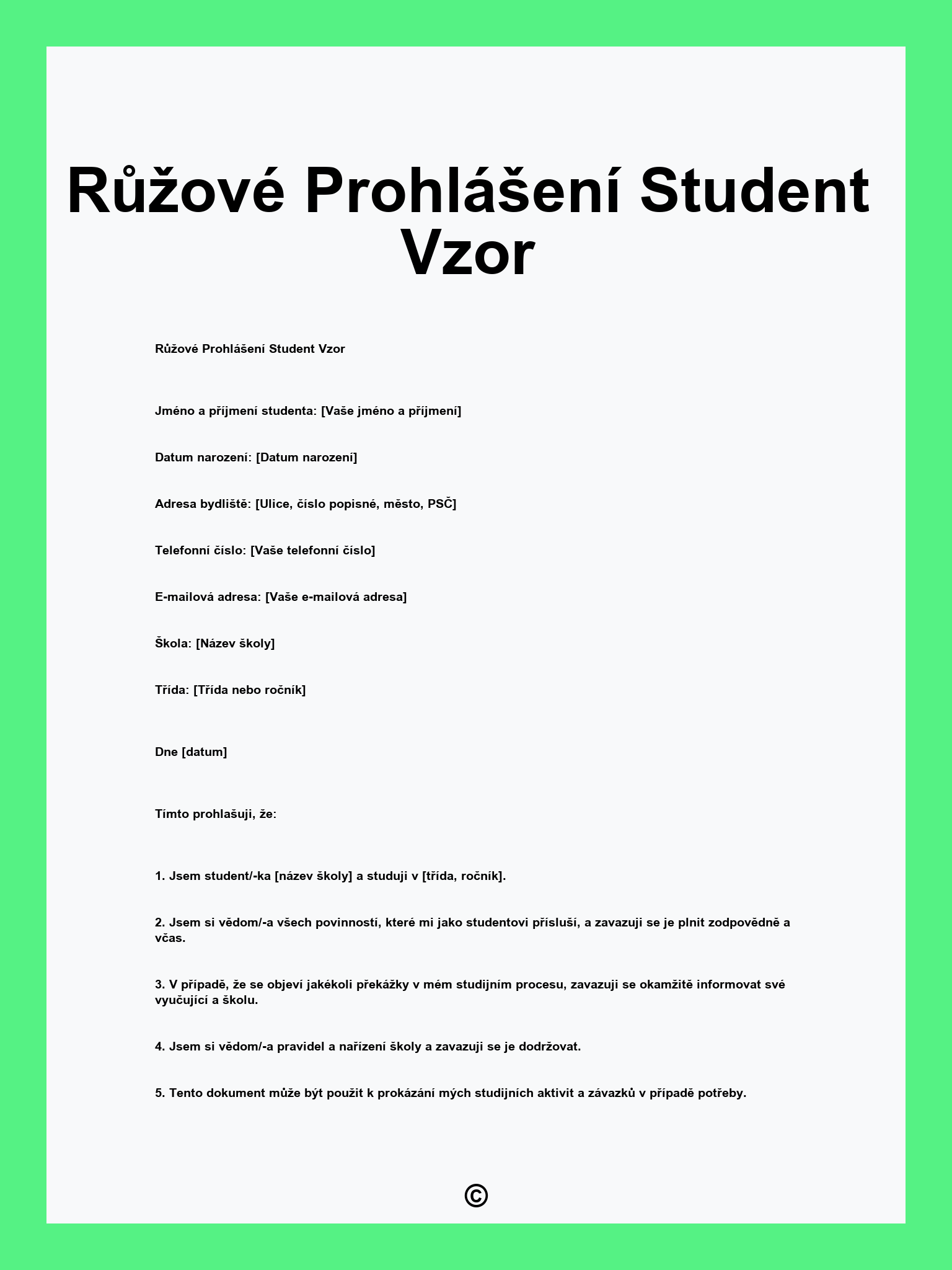 Růžové Prohlášení Student Vzor