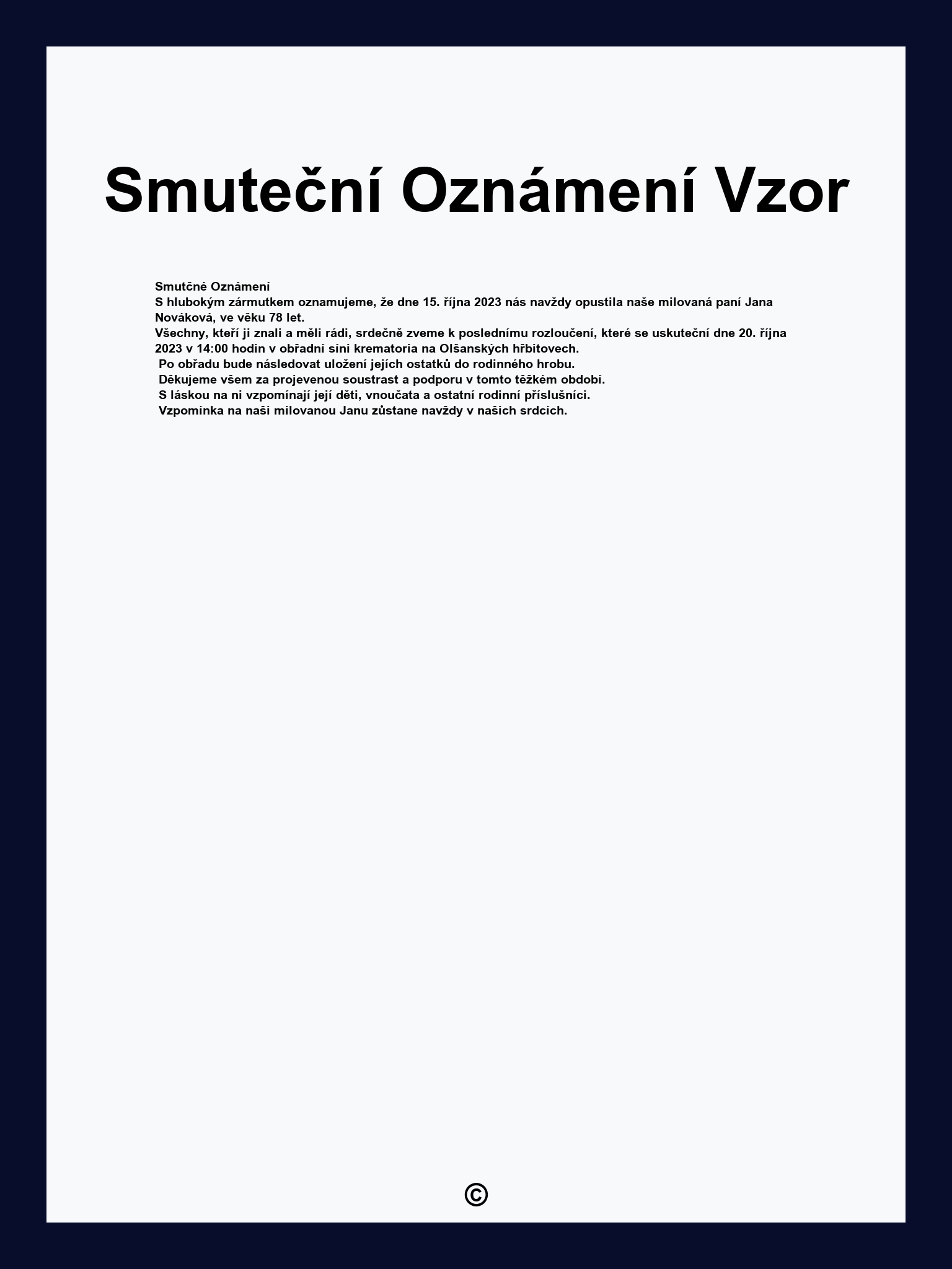Smuteční Oznámení Vzor