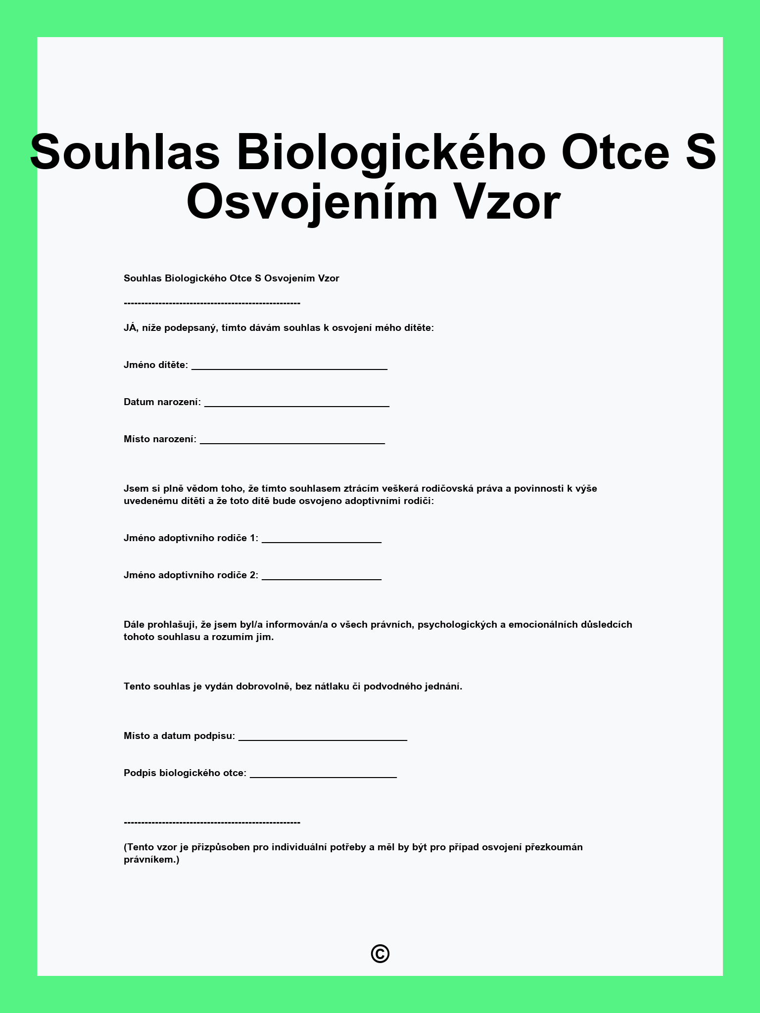 Souhlas Biologického Otce S Osvojením Vzor