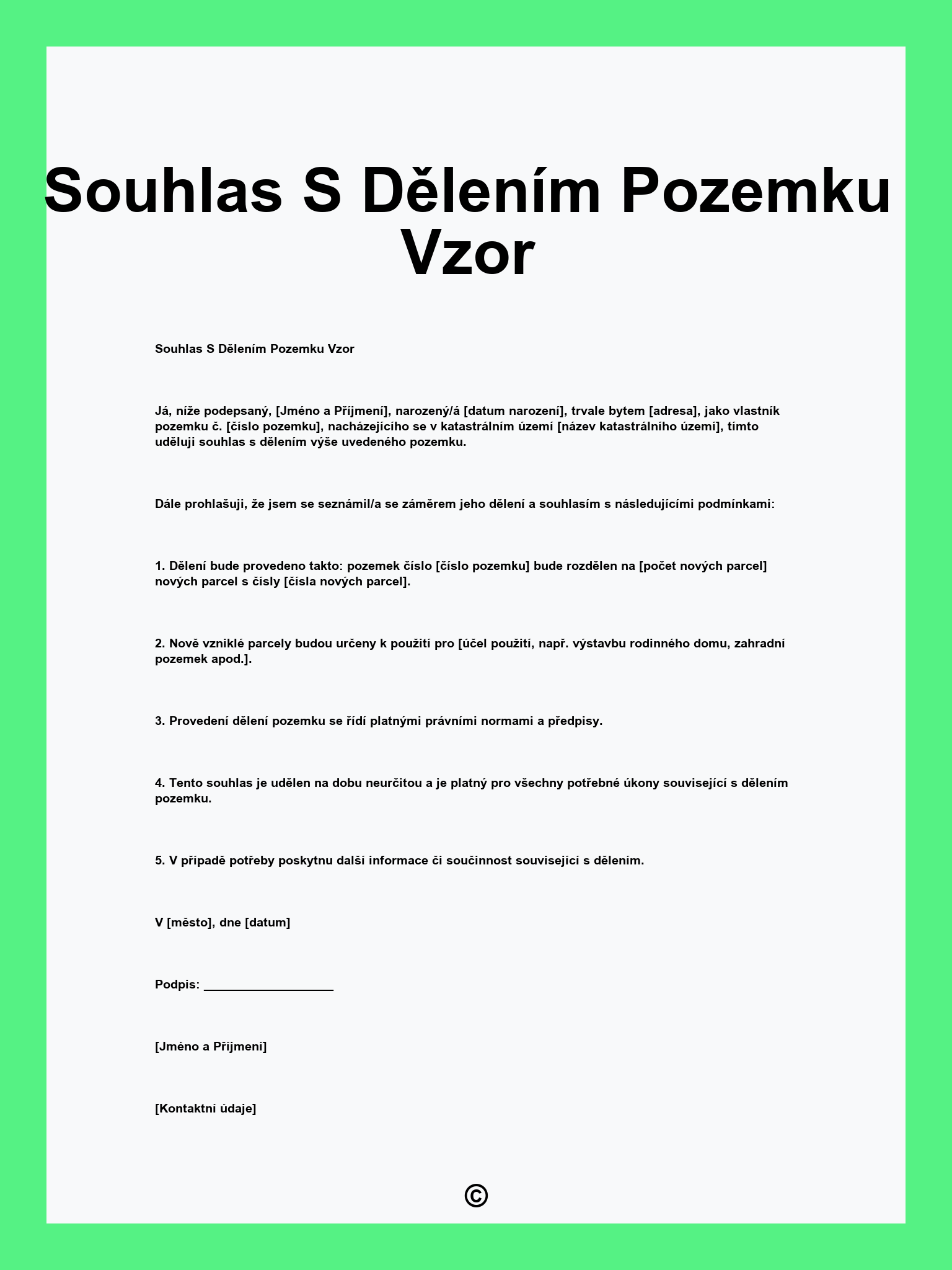 Souhlas S Dělením Pozemku Vzor
