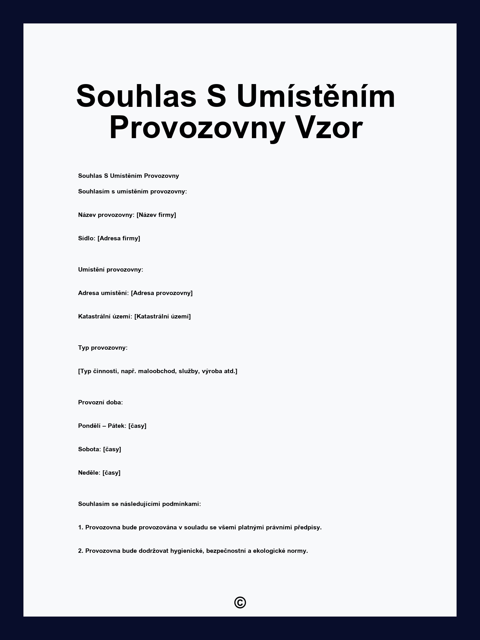 Souhlas S Umístěním Provozovny Vzor