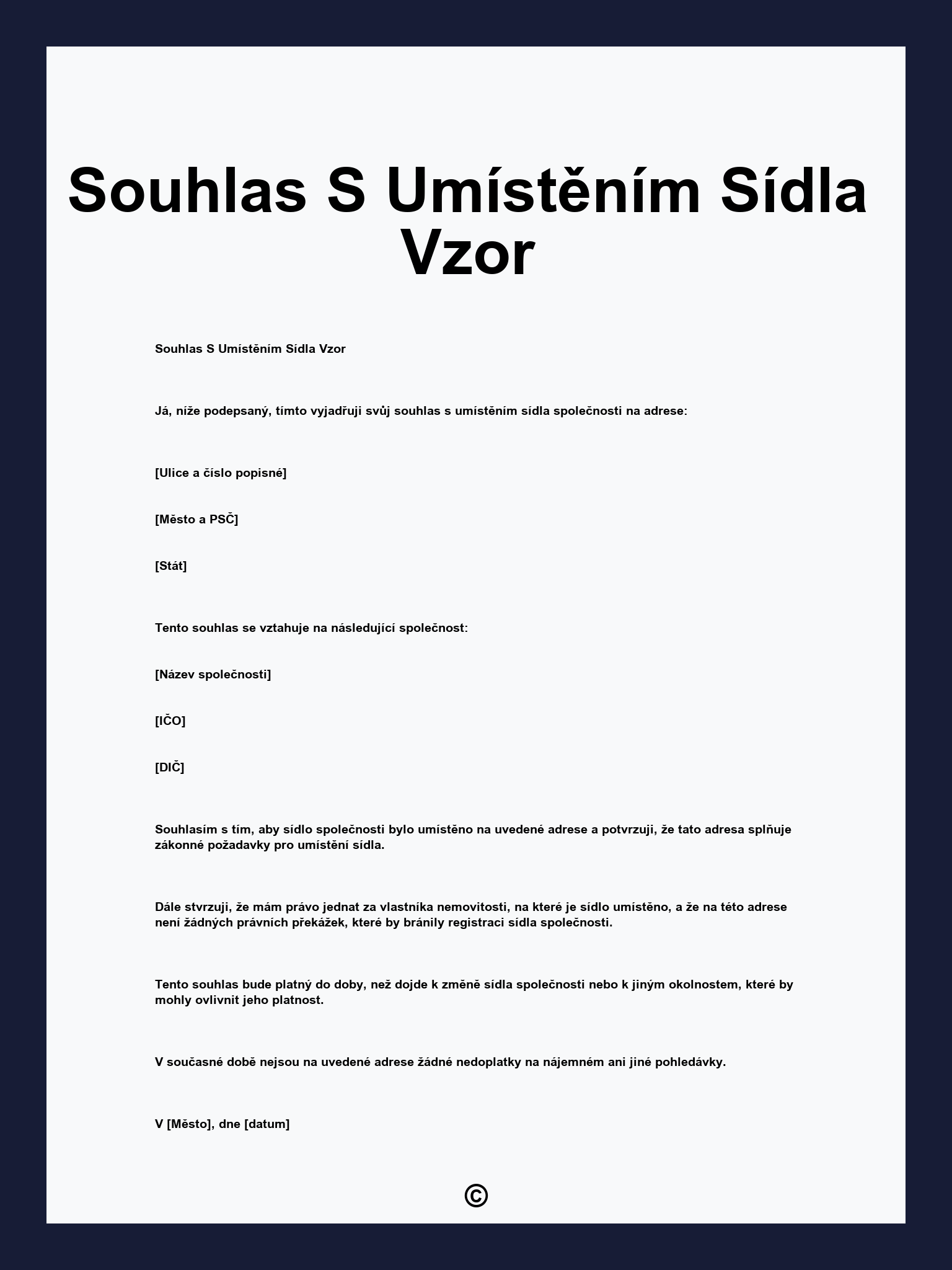 Souhlas S Umístěním Sídla Vzor