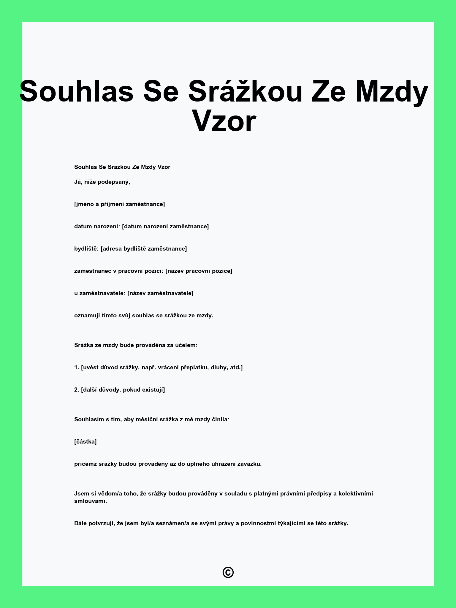 Souhlas Se Srážkou Ze Mzdy Vzor