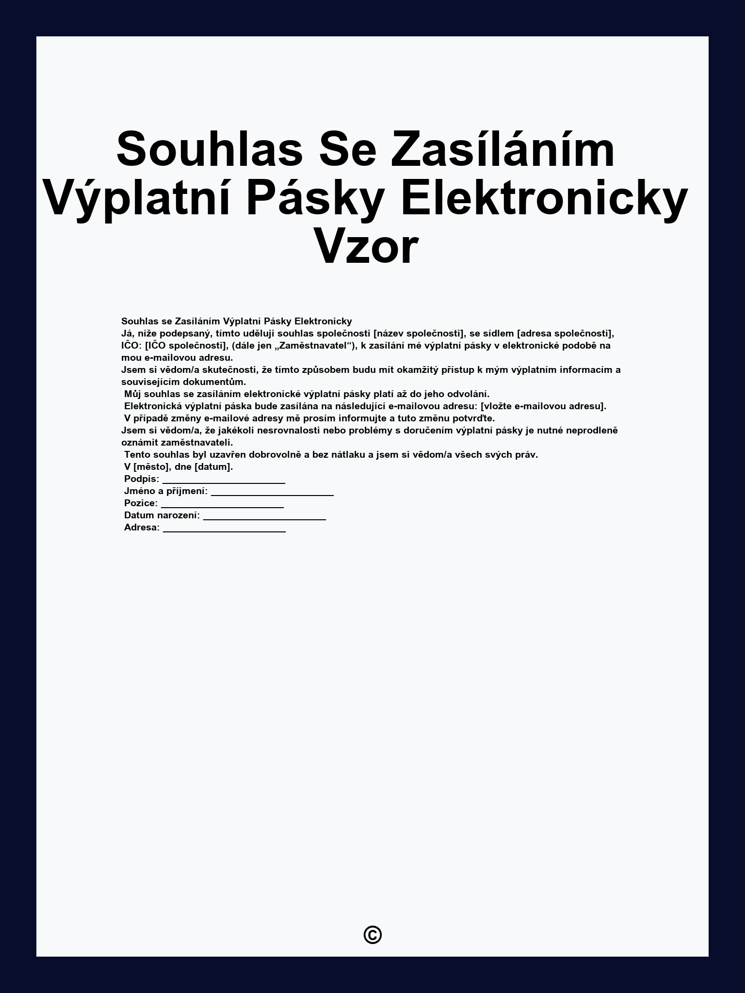 Souhlas Se Zasíláním Výplatní Pásky Elektronicky Vzor
