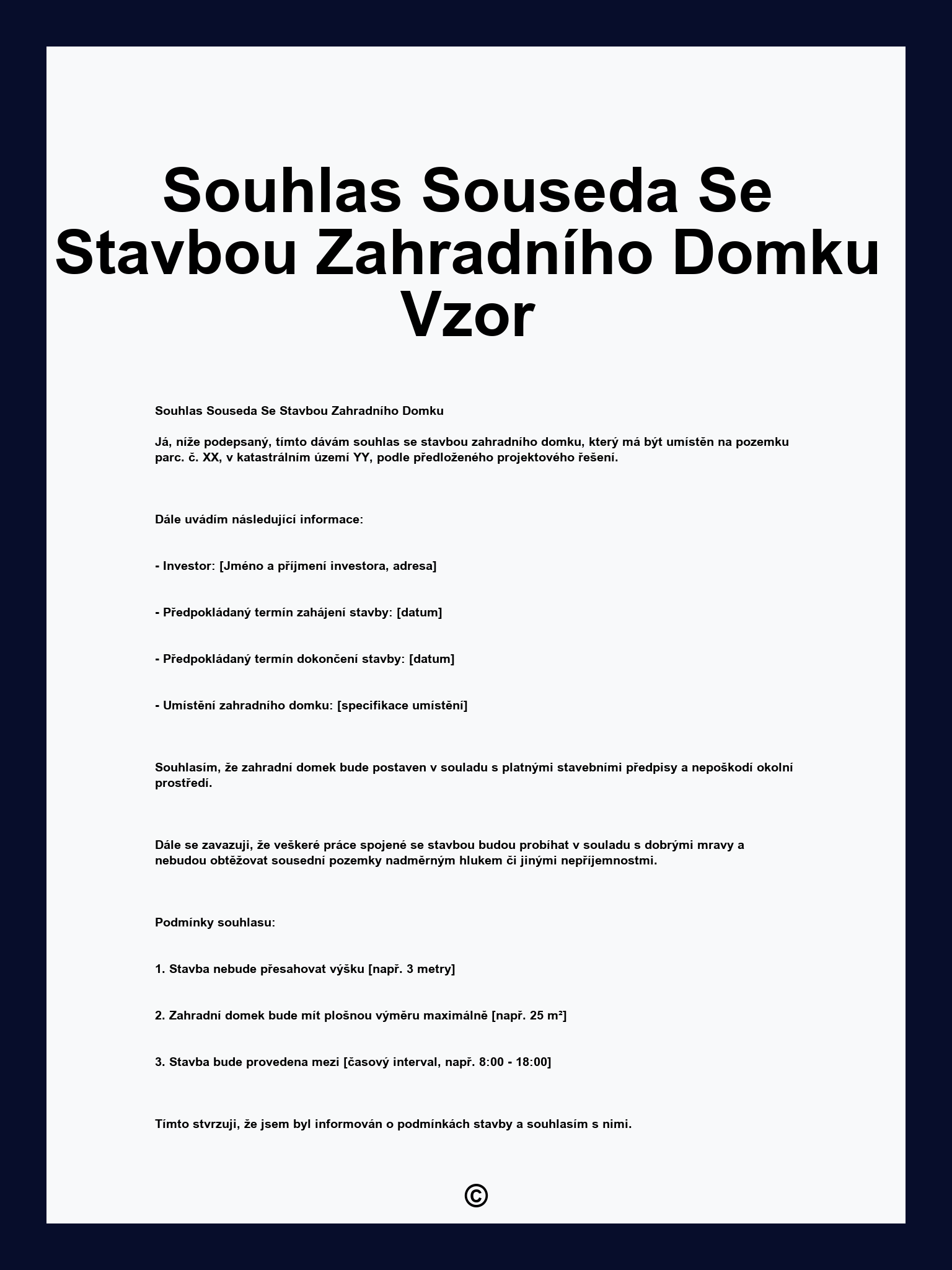Souhlas Souseda Se Stavbou Zahradního Domku Vzor