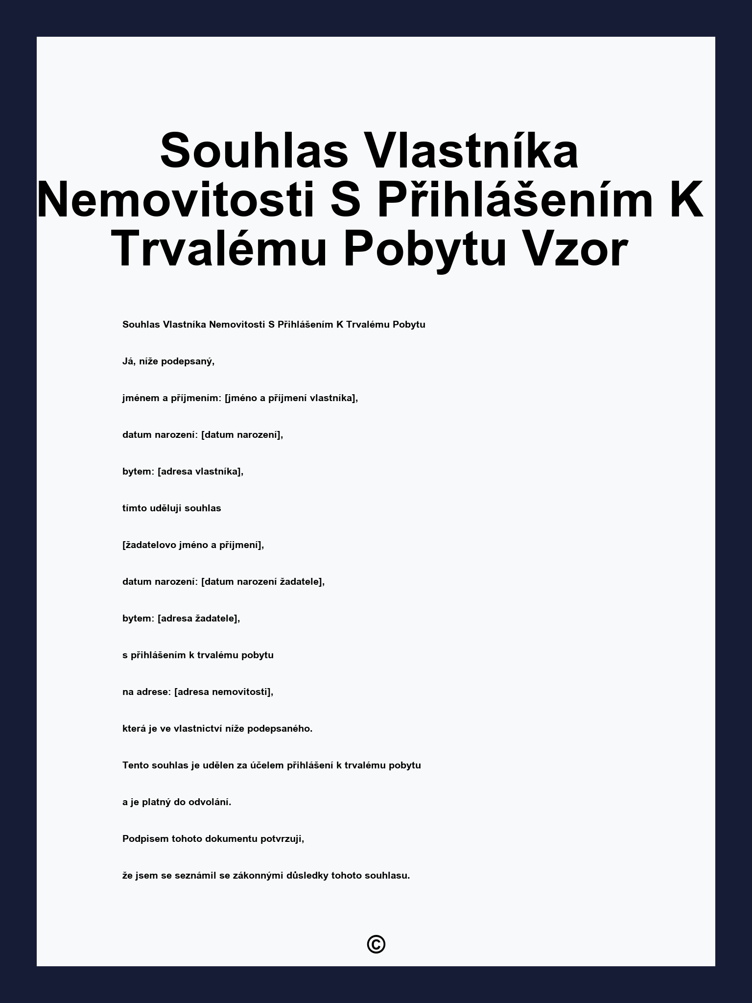 Souhlas Vlastníka Nemovitosti S Přihlášením K Trvalému Pobytu Vzor