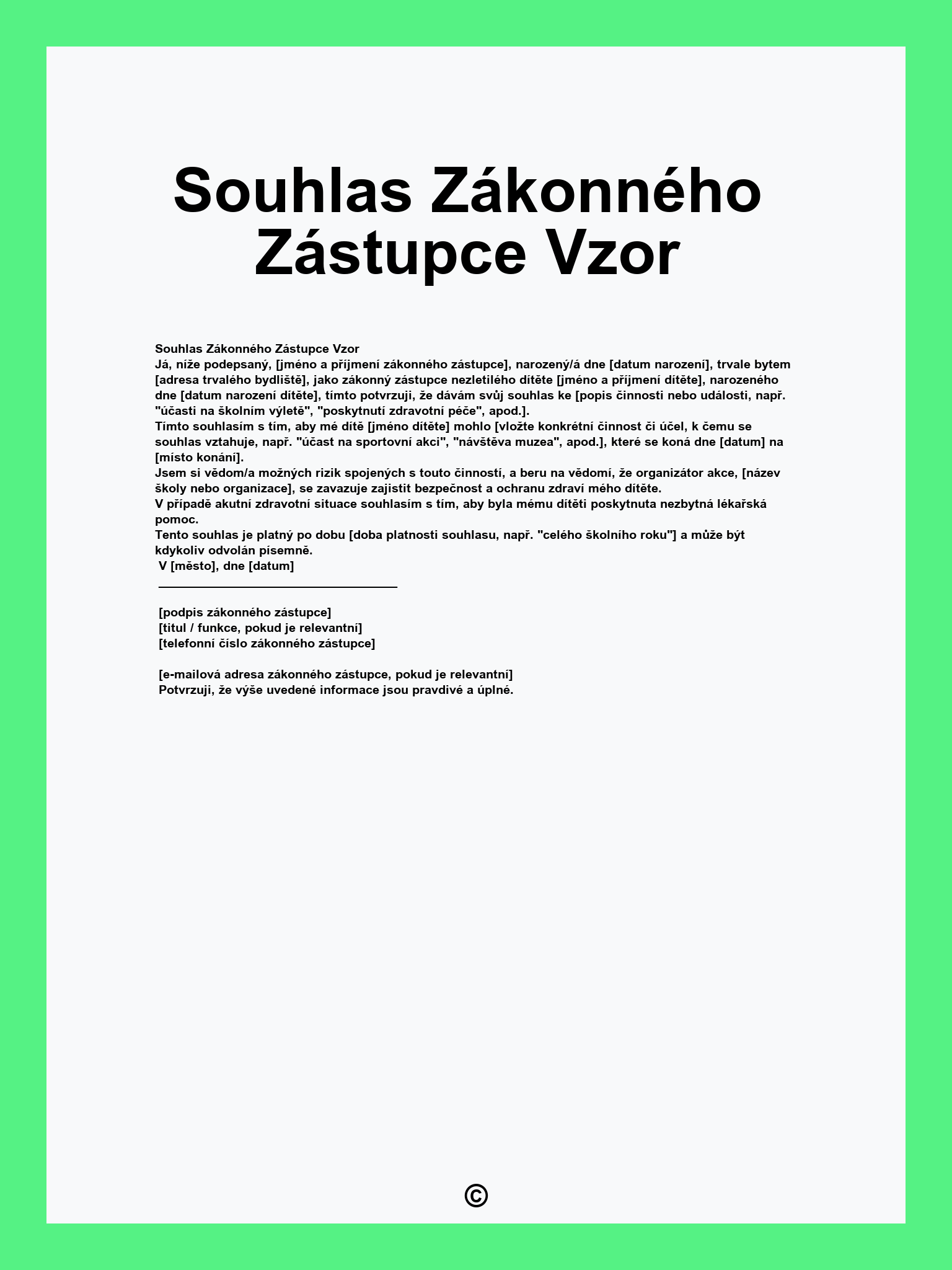 Souhlas Zákonného Zástupce Vzor