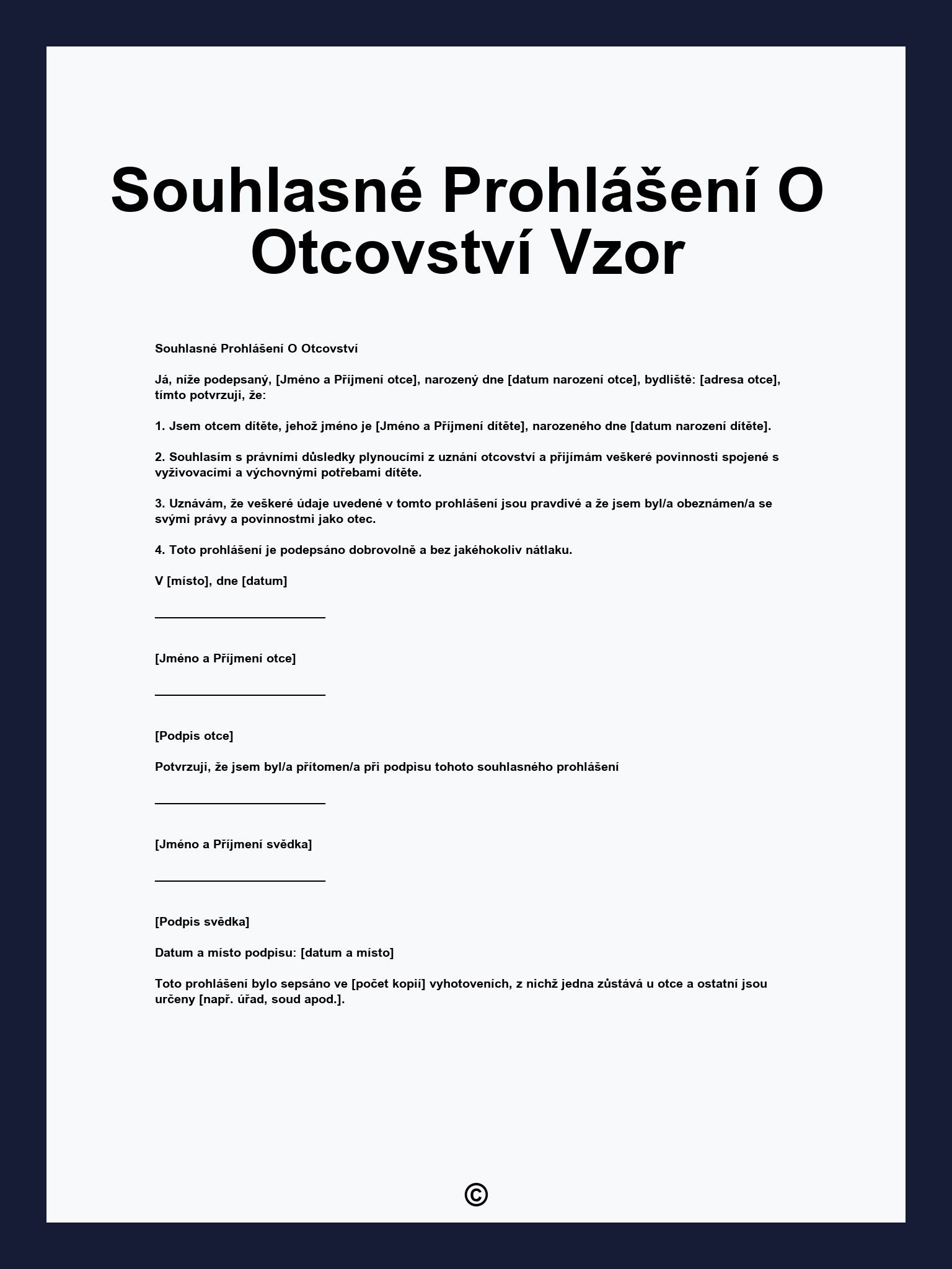 Souhlasné Prohlášení O Otcovství Vzor