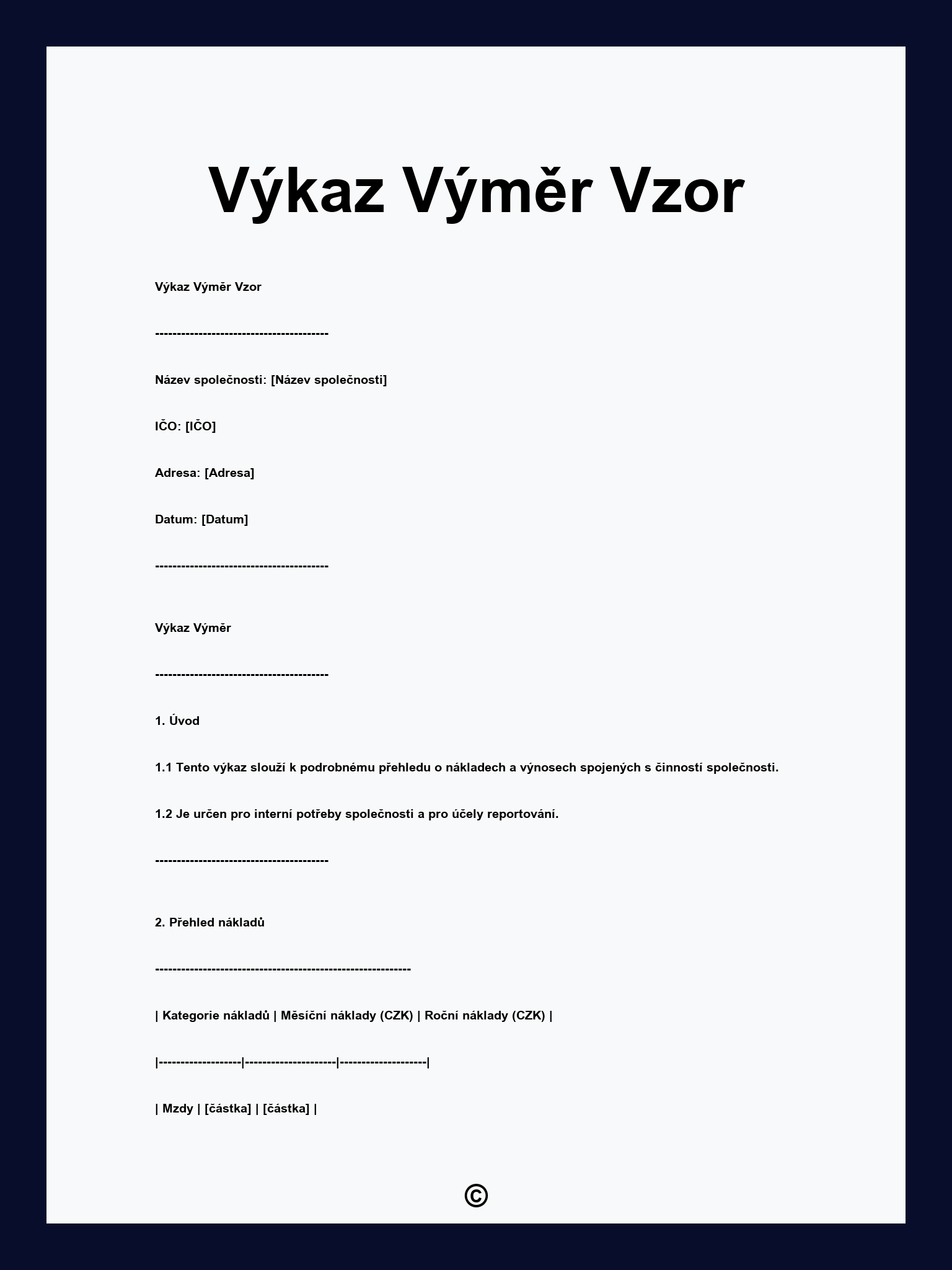 Výkaz Výměr Vzor