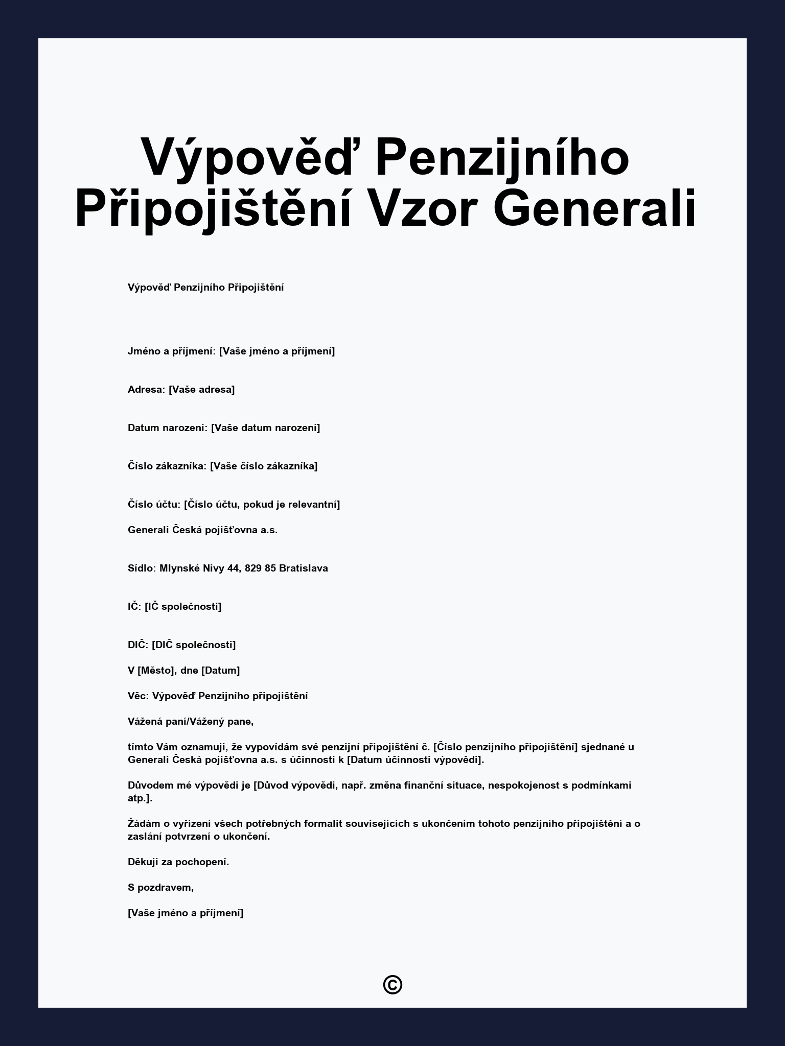 Výpověď Penzijního Připojištění Vzor Generali