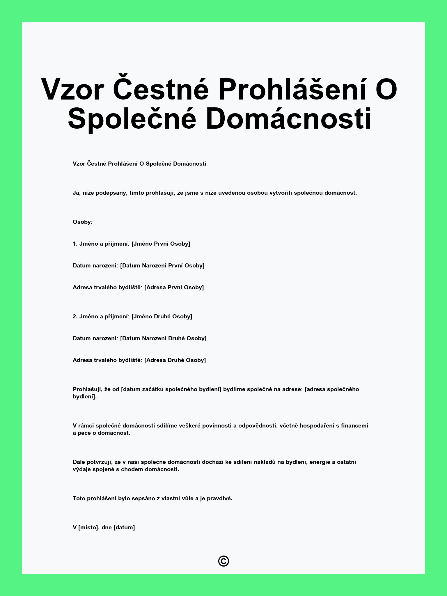 Vzor Čestné Prohlášení O Společné Domácnosti