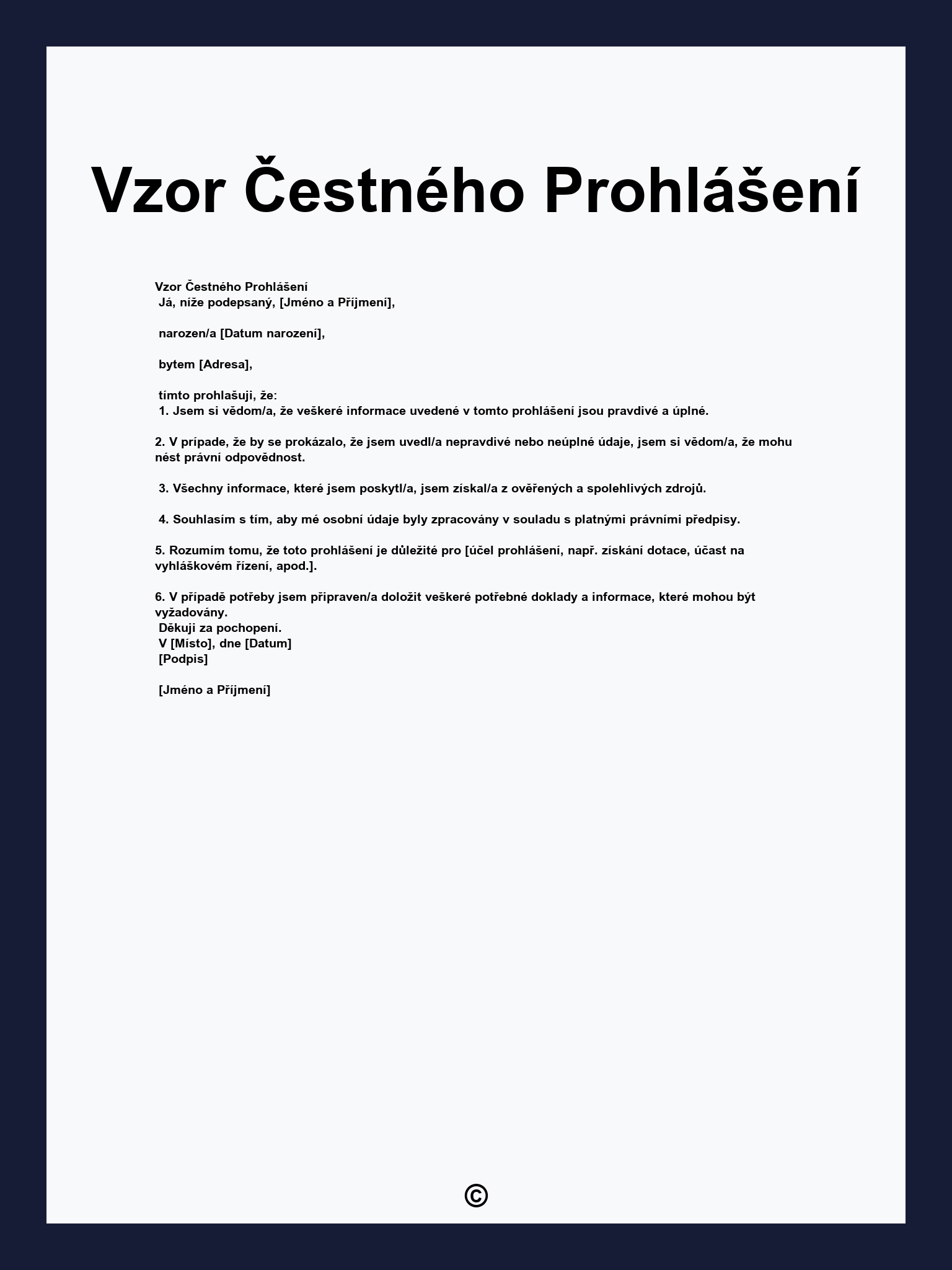 Vzor Čestného Prohlášení