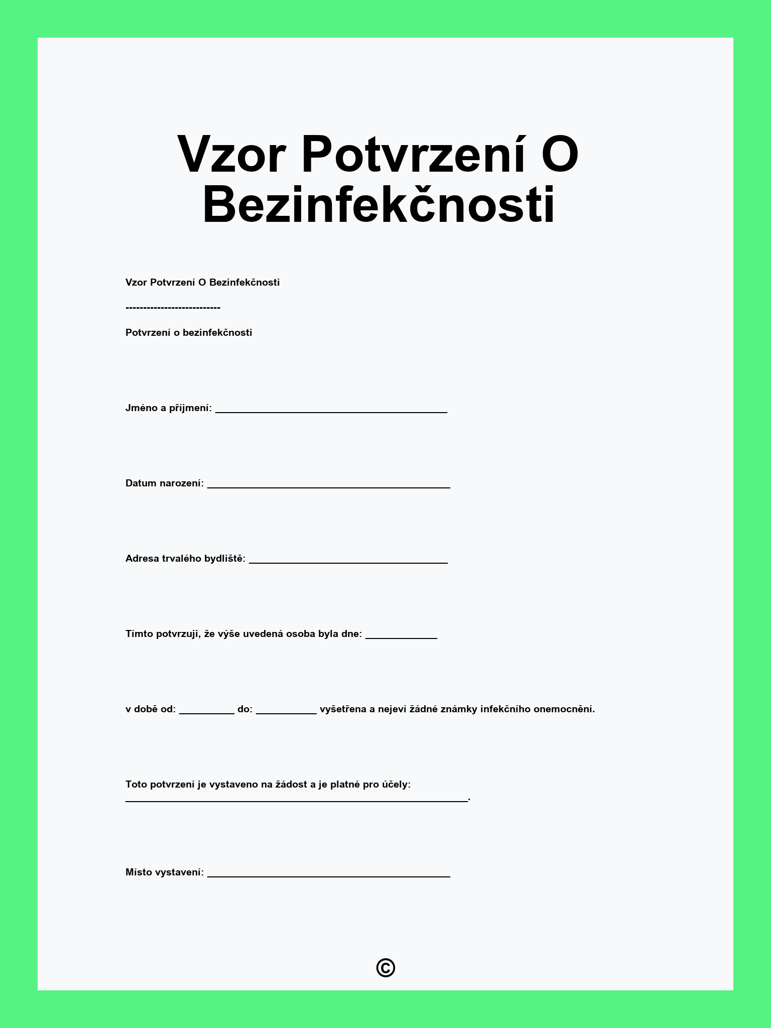 Vzor Potvrzení O Bezinfekčnosti