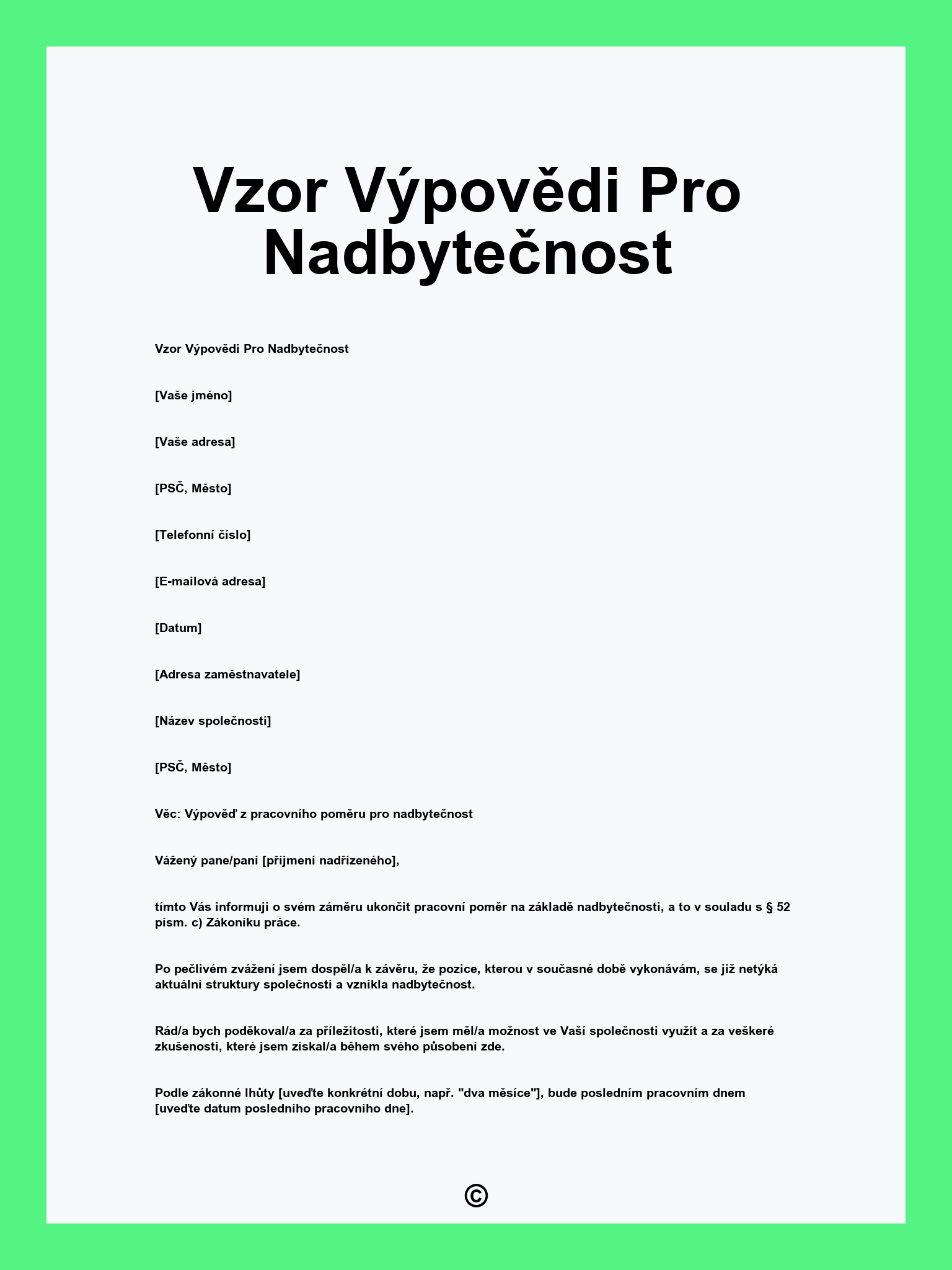 Vzor Výpovědi Pro Nadbytečnost