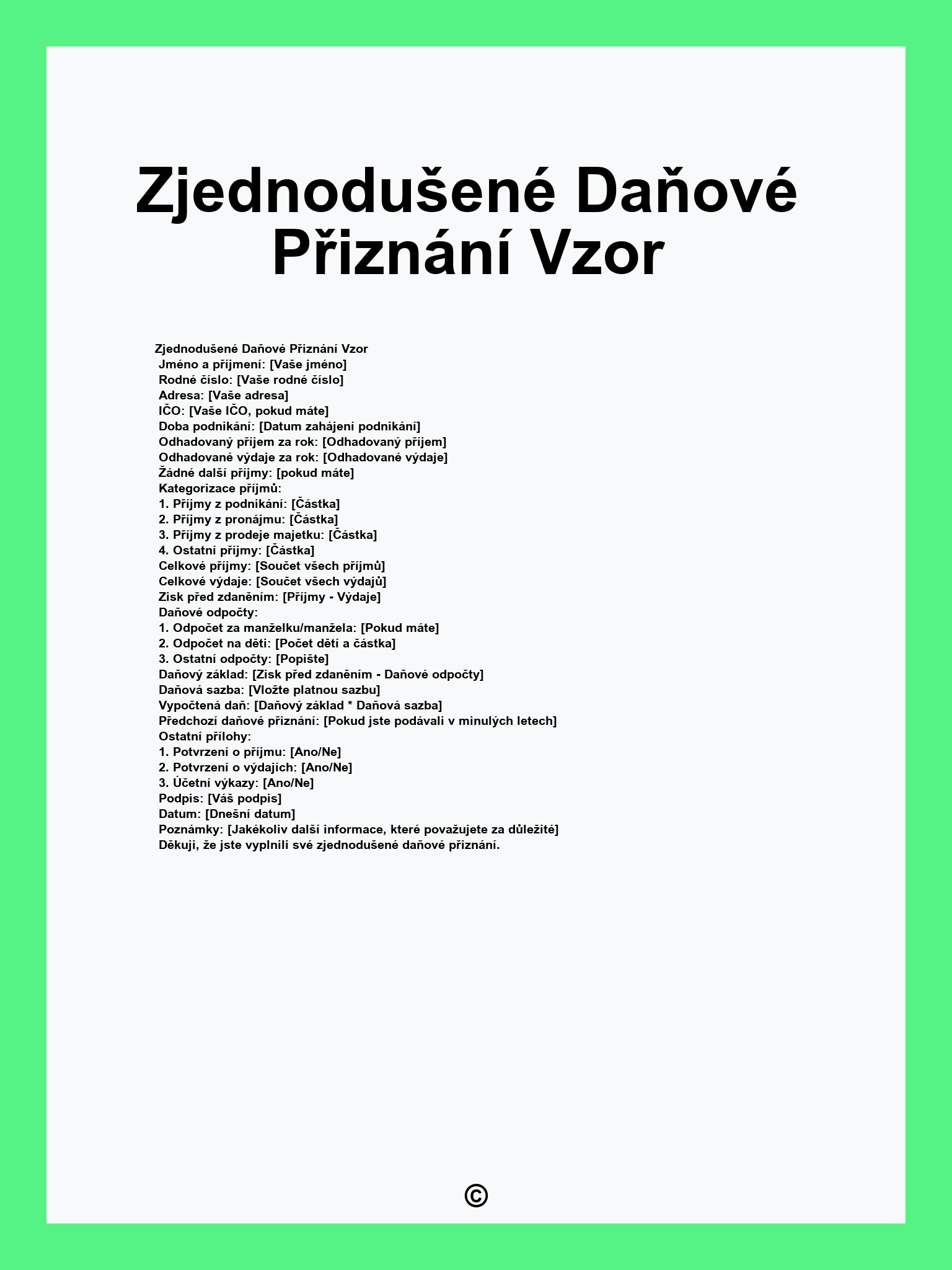 Zjednodušené Daňové Přiznání Vzor